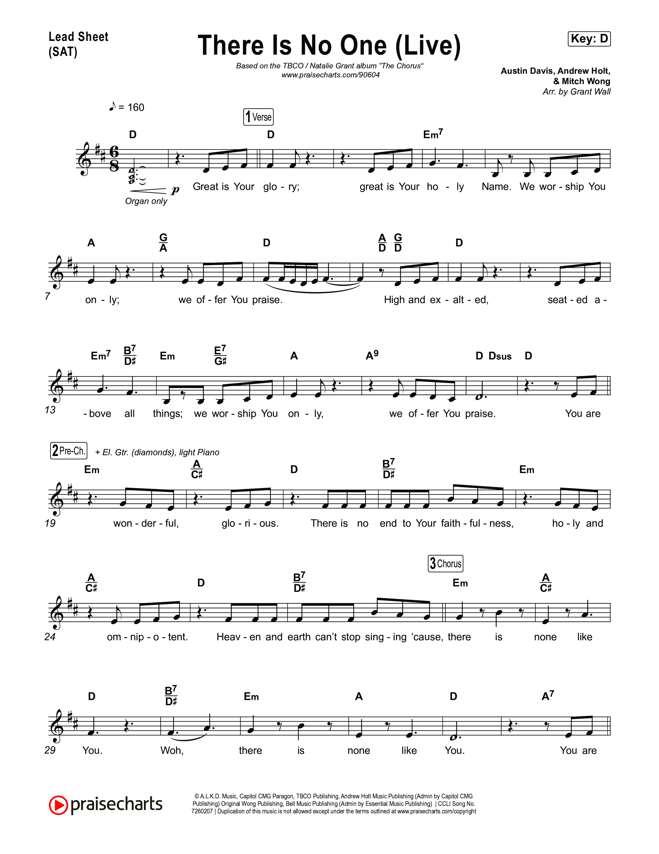 There Is No One (Live) Lead Sheet (SAT) (The Belonging Co / Natalie Grant)