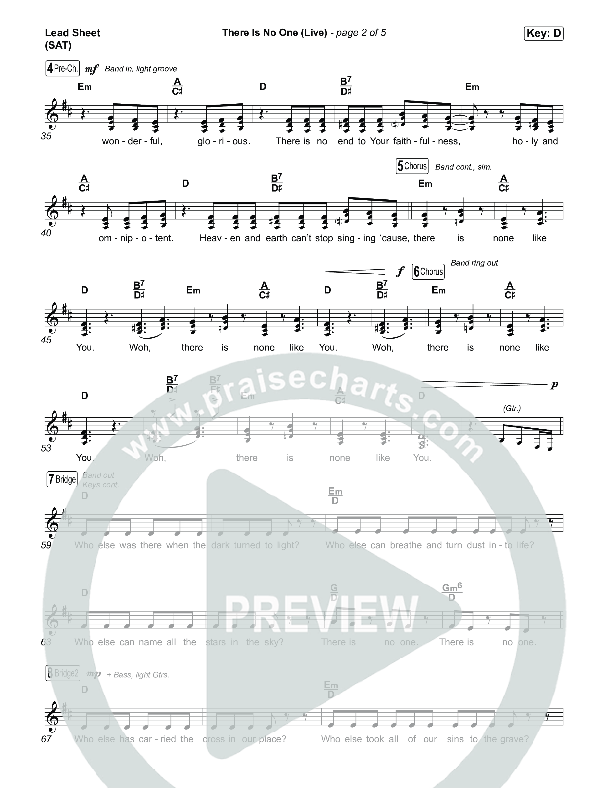 There Is No One (Live) Lead Sheet (SAT) (The Belonging Co / Natalie Grant)