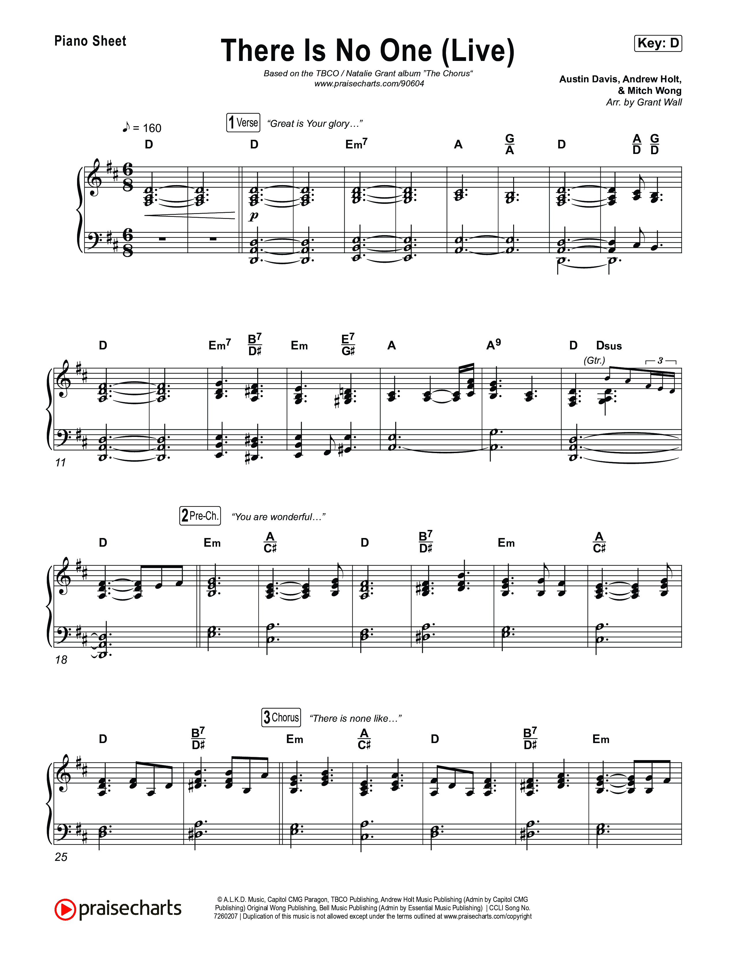 There Is No One (Live) Piano Sheet (The Belonging Co / Natalie Grant)