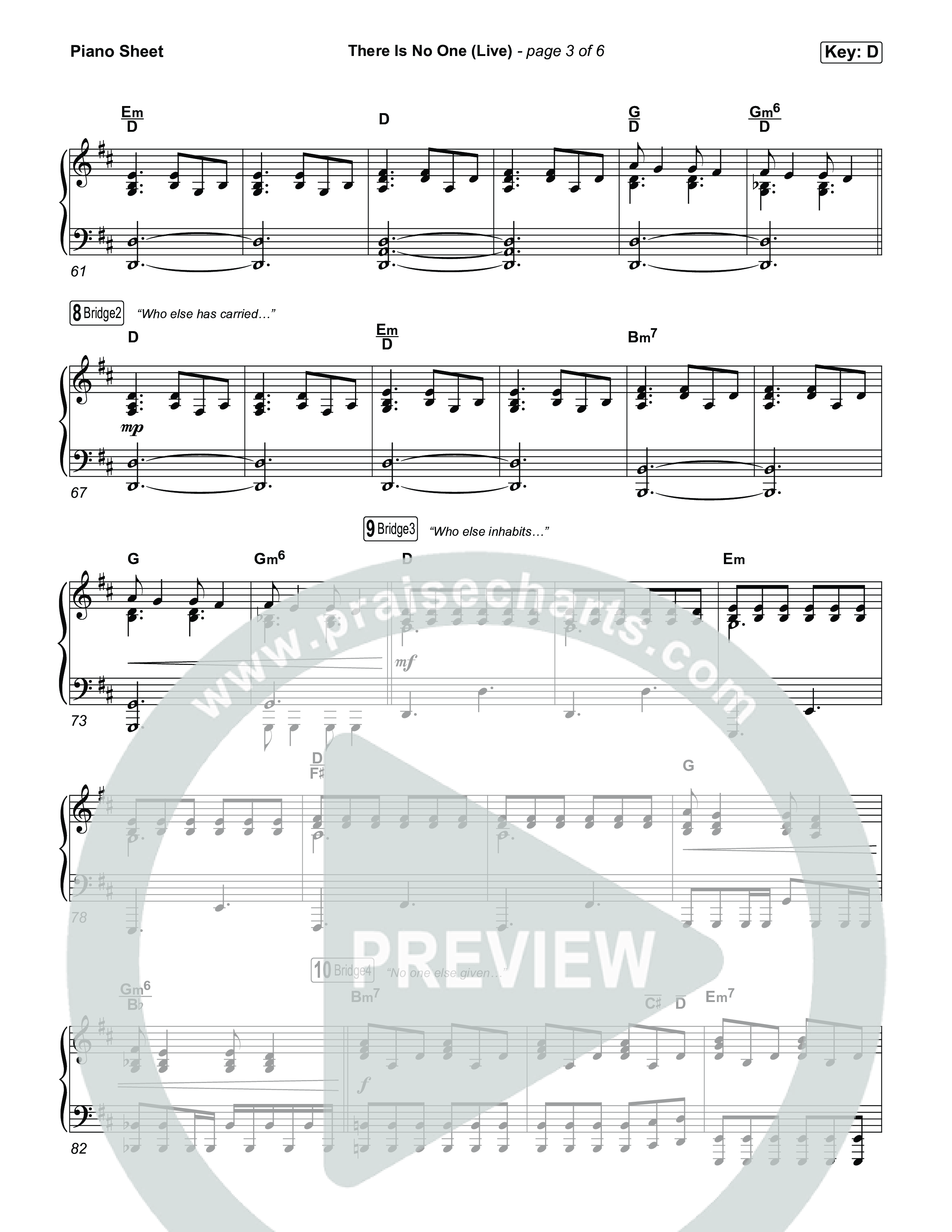 There Is No One (Live) Piano Sheet (The Belonging Co / Natalie Grant)