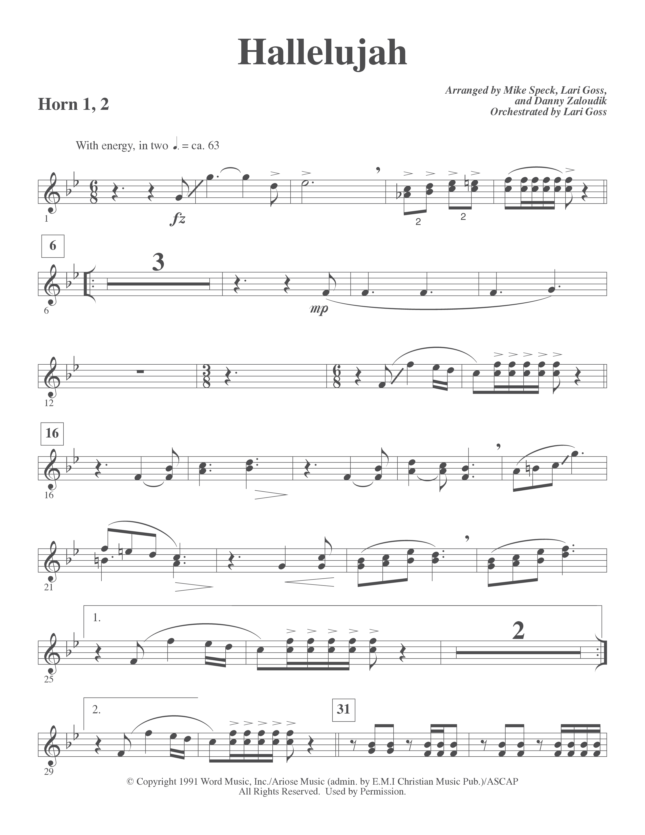 Hallelujah (Choral Anthem SATB) French Horn (Word Music Choral / Arr. Lari Goss)