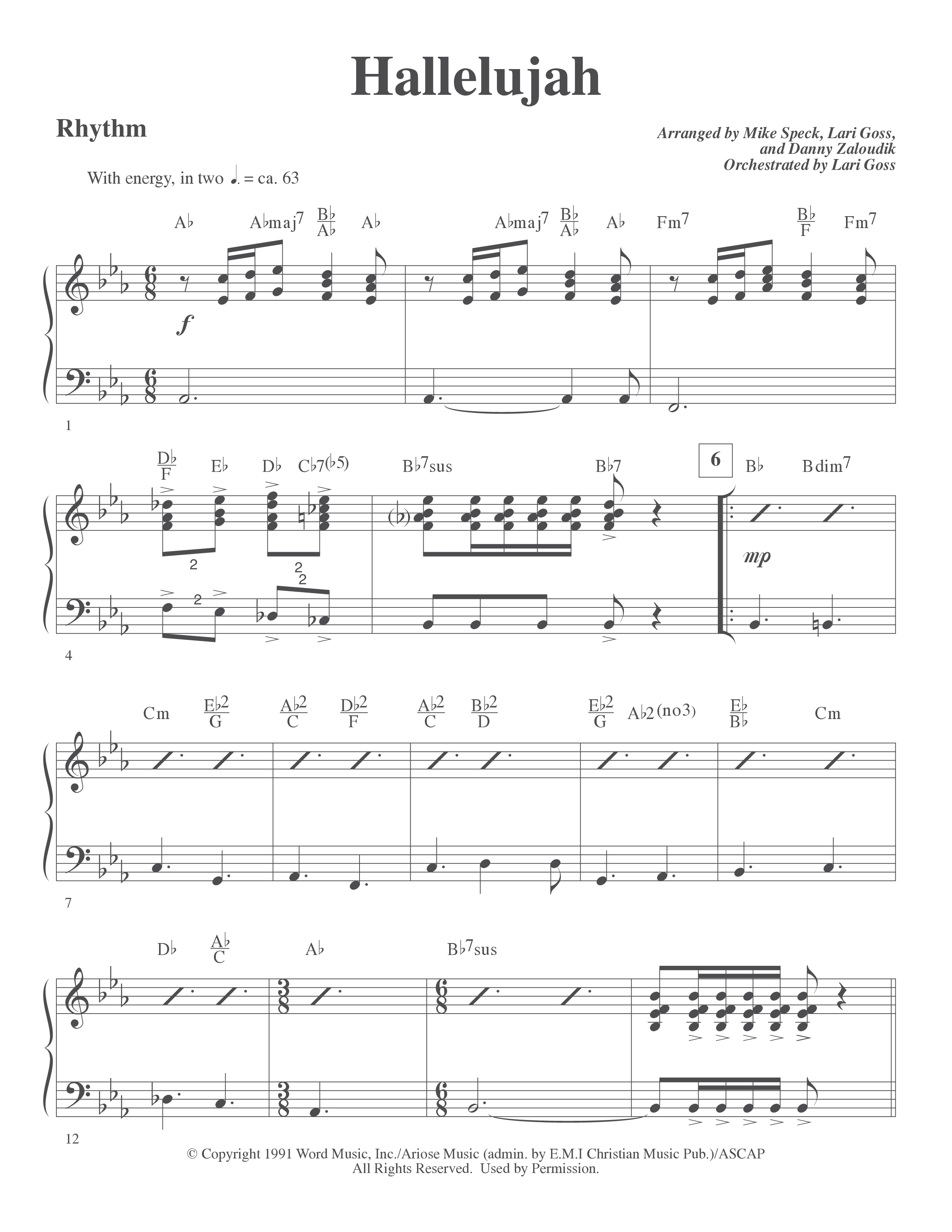 Hallelujah (Choral Anthem SATB) Rhythm Chart (Word Music Choral / Arr. Lari Goss)