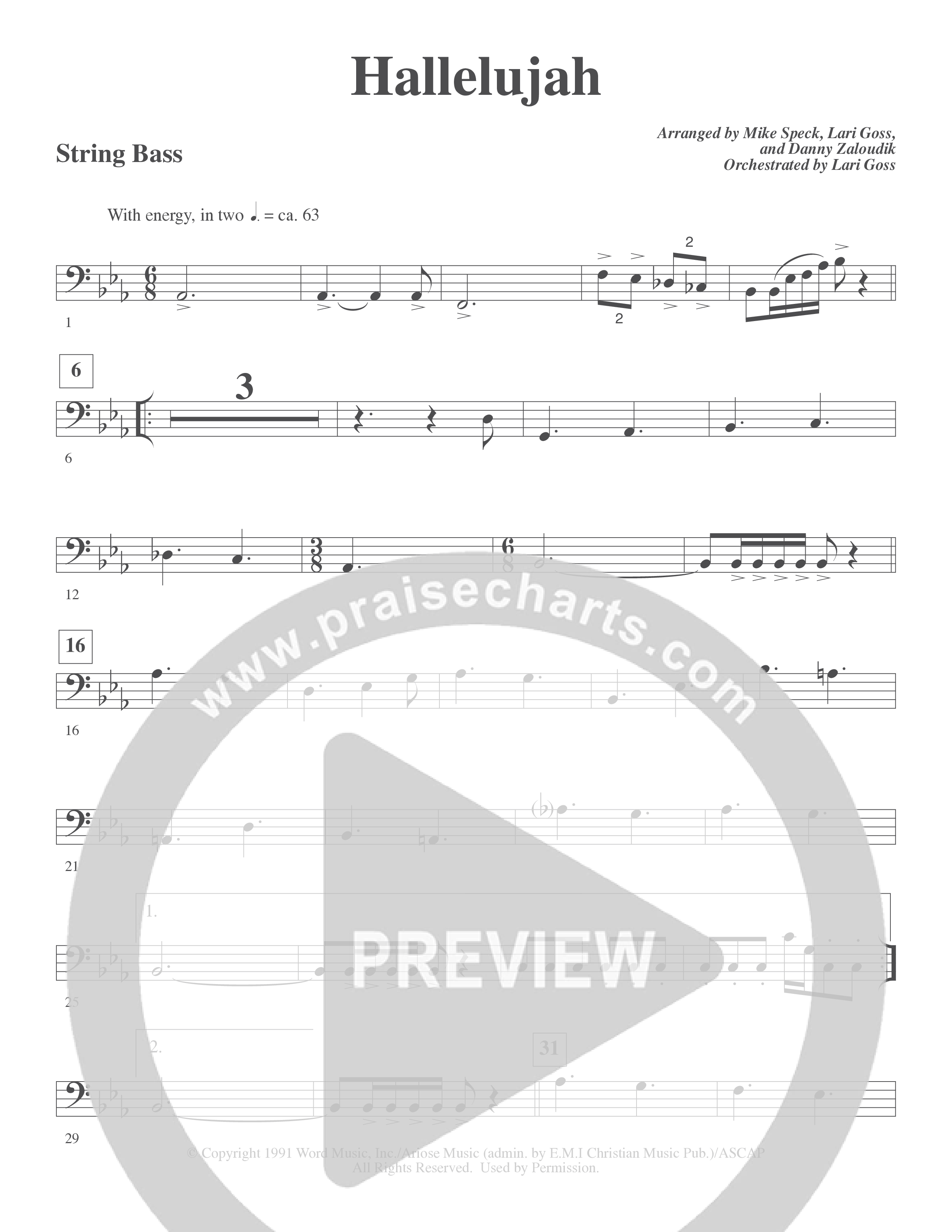 Hallelujah (Choral Anthem SATB) String Bass (Word Music Choral / Arr. Lari Goss)