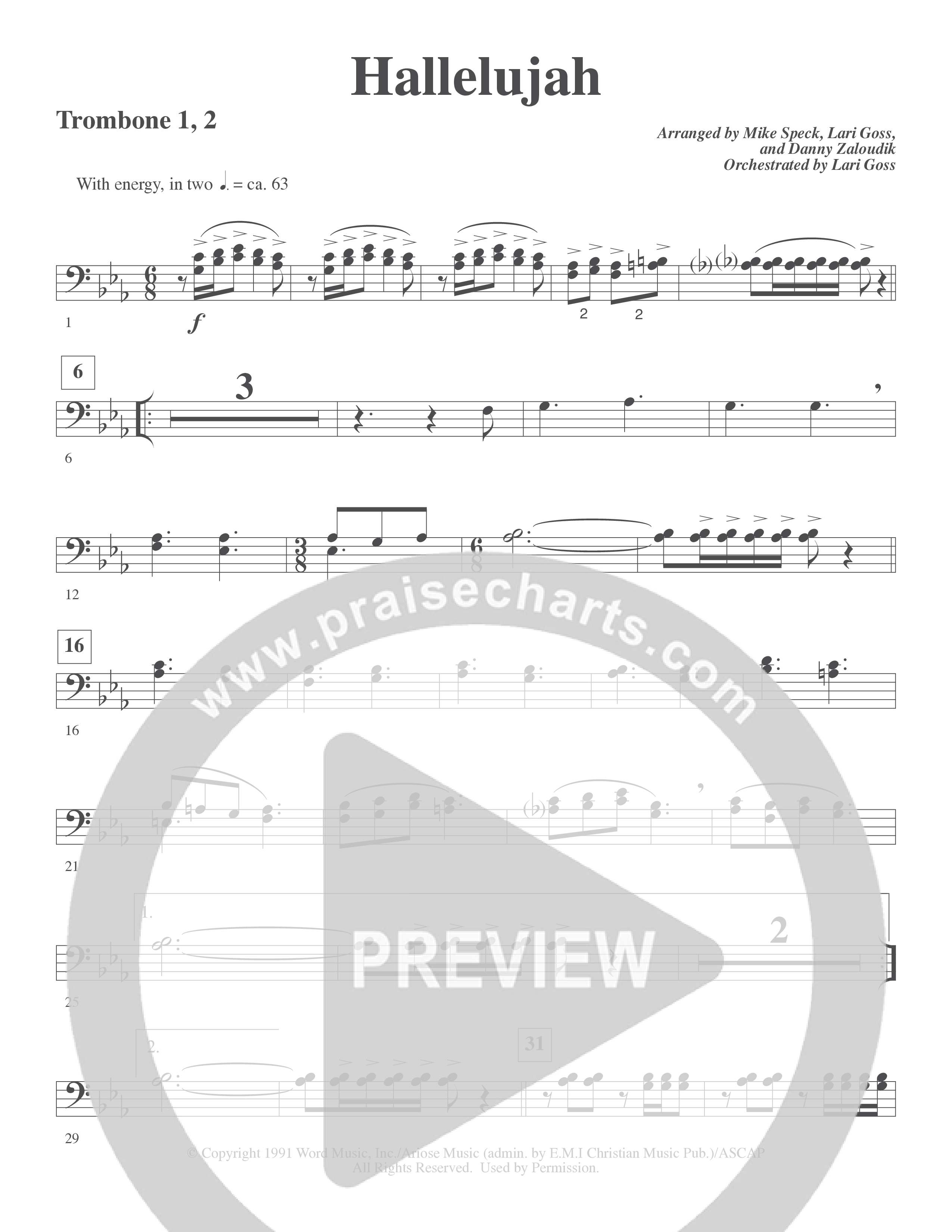 Hallelujah (Choral Anthem SATB) Trombone 1/2 (Word Music Choral / Arr. Lari Goss)