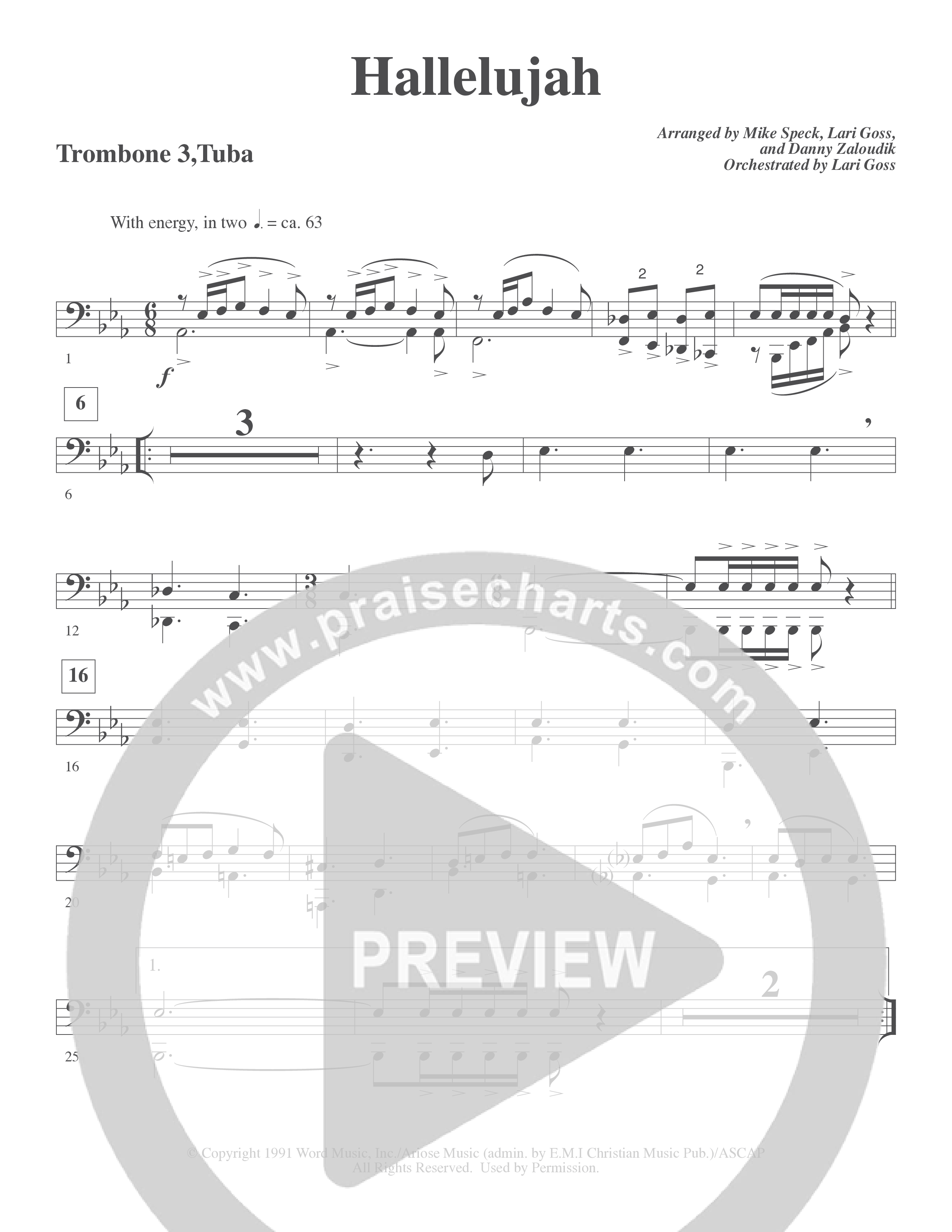 Hallelujah (Choral Anthem SATB) Trombone 3/Tuba (Word Music Choral / Arr. Lari Goss)