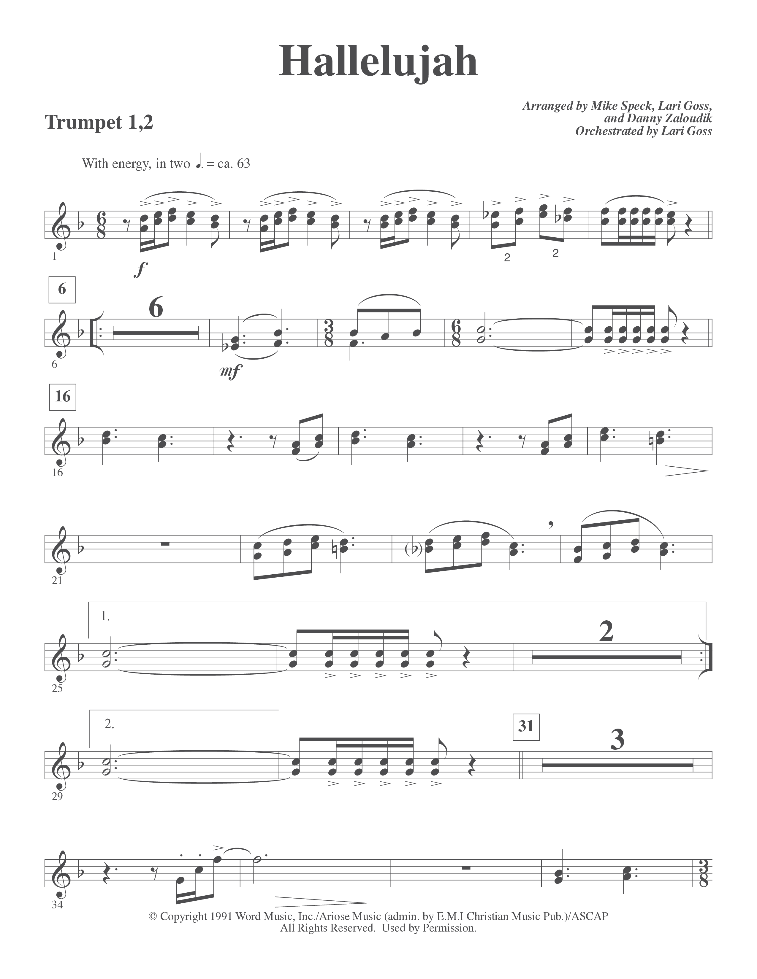 Hallelujah (Choral Anthem SATB) Trumpet (Word Music Choral / Arr. Lari Goss)