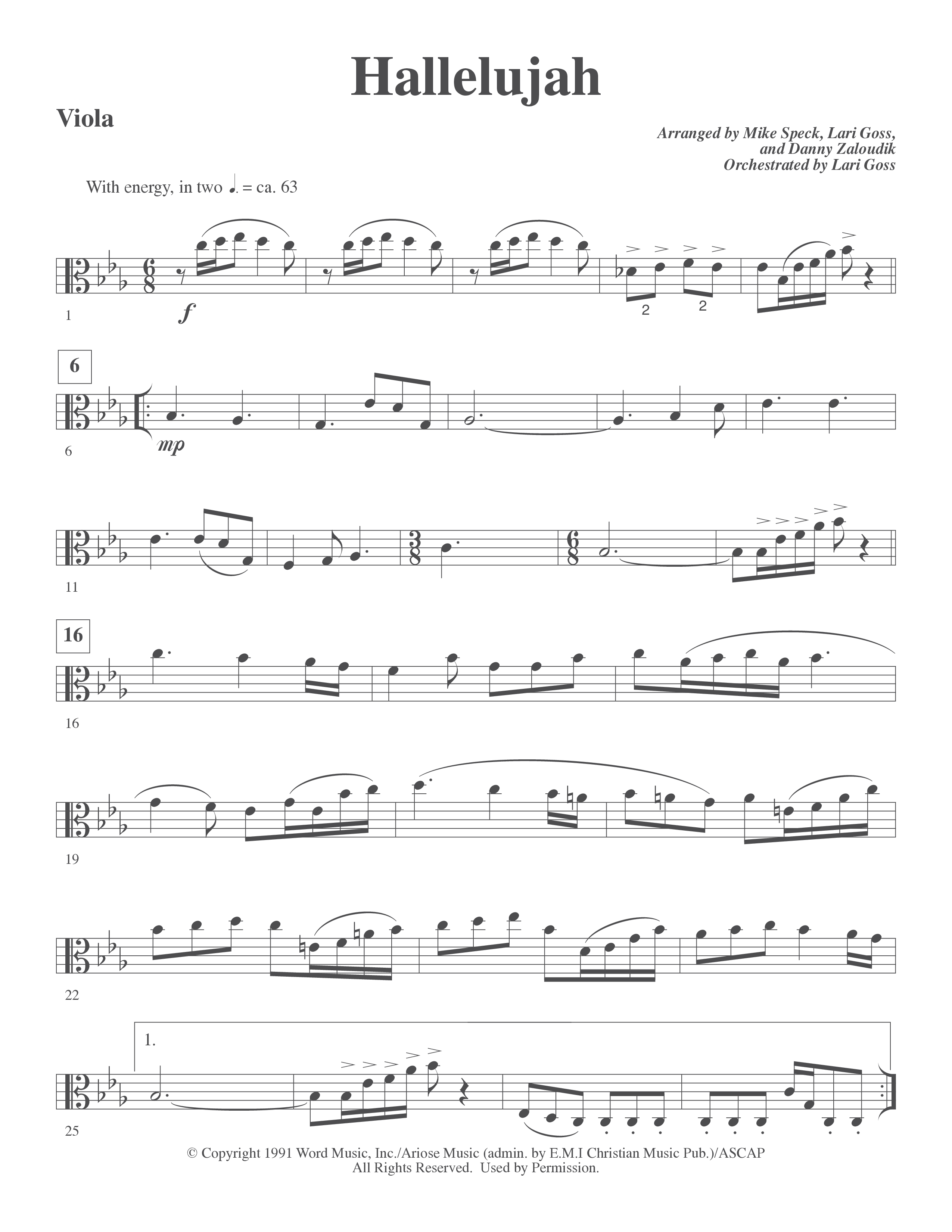 Hallelujah (Choral Anthem SATB) Viola (Word Music Choral / Arr. Lari Goss)