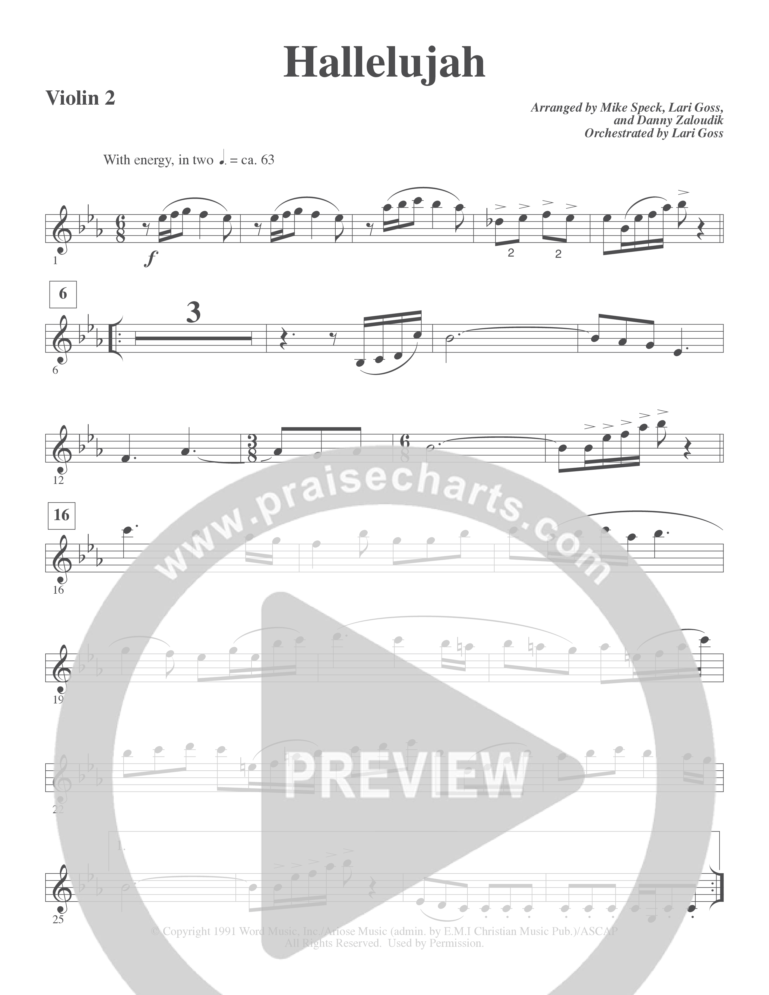 Hallelujah (Choral Anthem SATB) Violin 1/2 (Word Music Choral / Arr. Lari Goss)