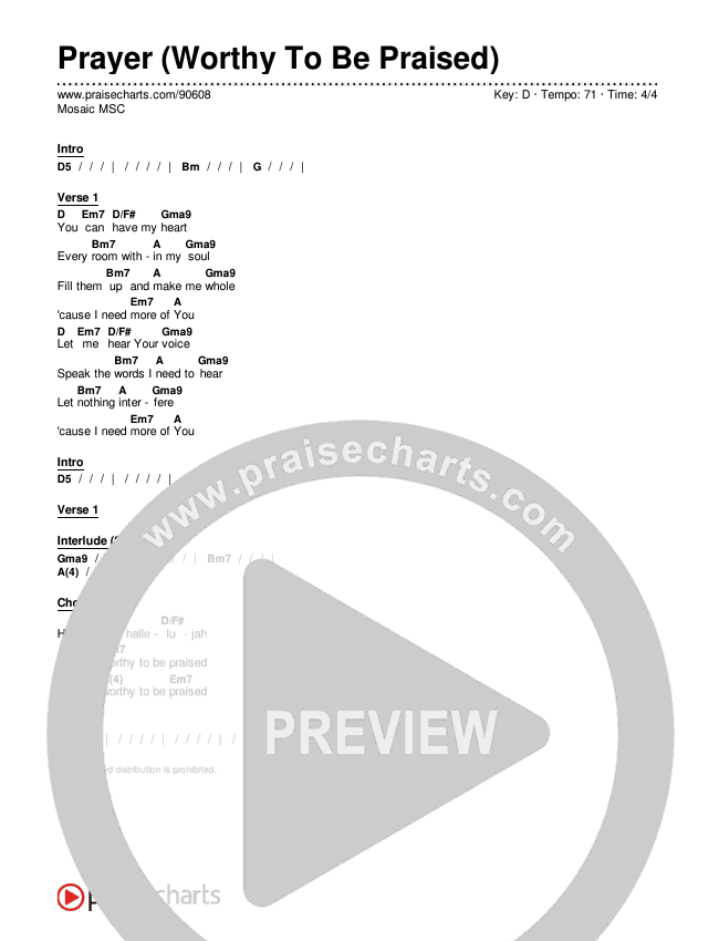 Prayer (Worthy To Be Praised) Chords & Lyrics (Mosaic MSC)