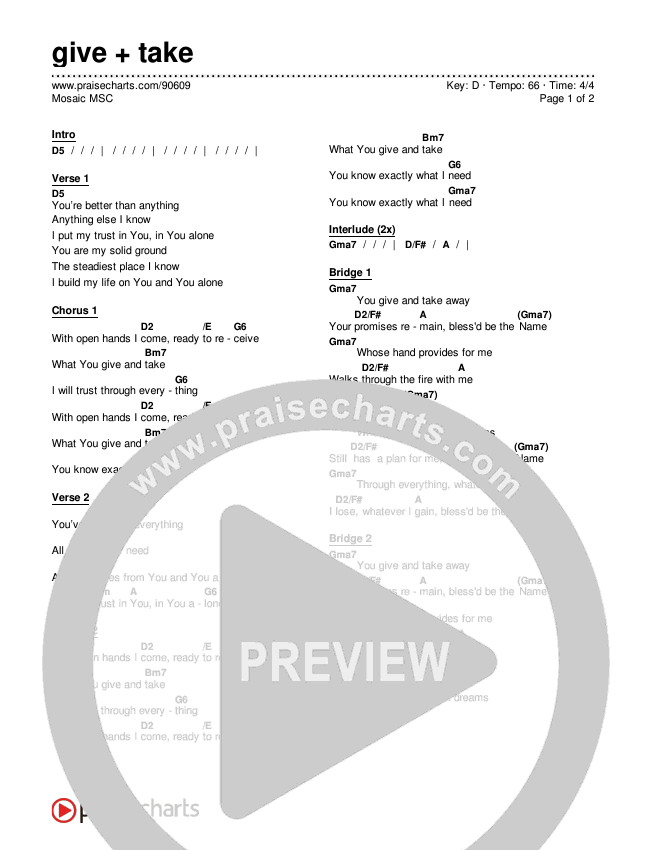 give + take Chords & Lyrics (Mosaic MSC)