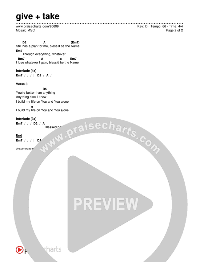 give + take Chords & Lyrics (Mosaic MSC)