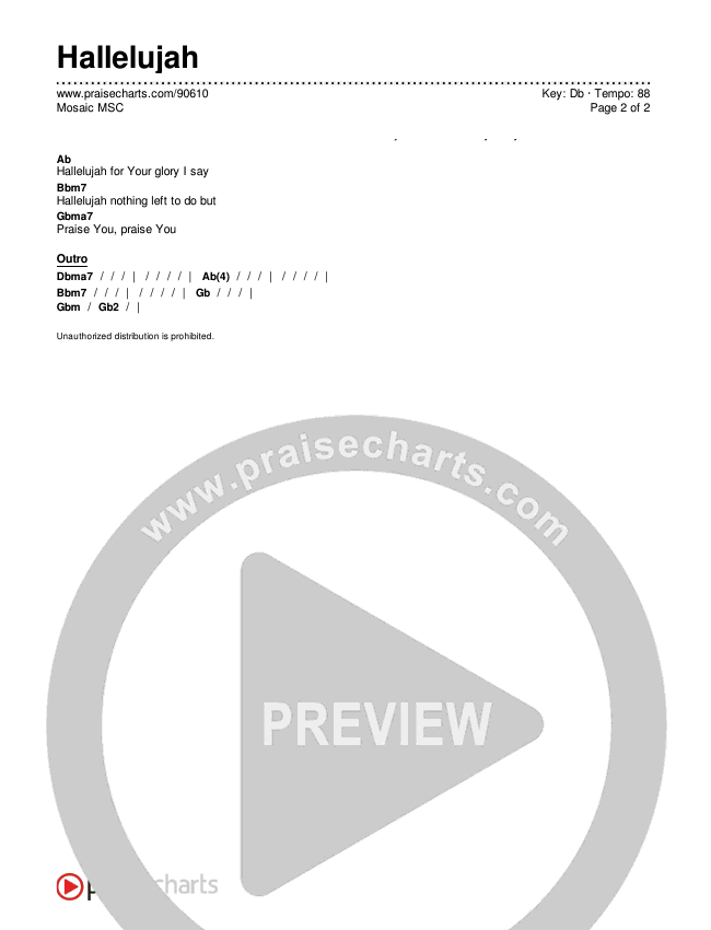 Hallelujah Chords & Lyrics (Mosaic MSC)