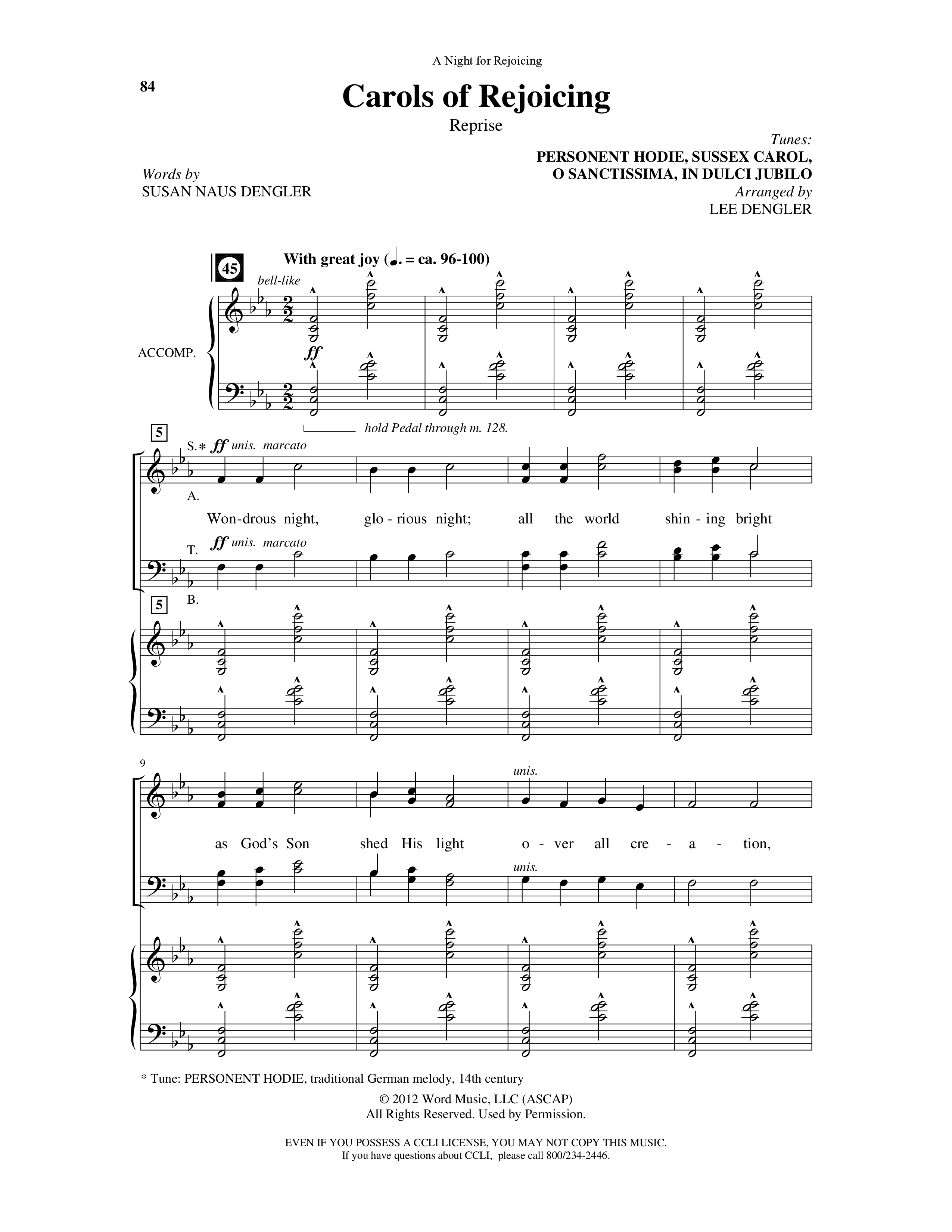 A Night For Rejoicing (10 Song Choral Collection) Song 10 (Piano SATB) (Arr. Lee Dengler / Arr. Susan Naus Dengler / Orch. Phillip Keveren)