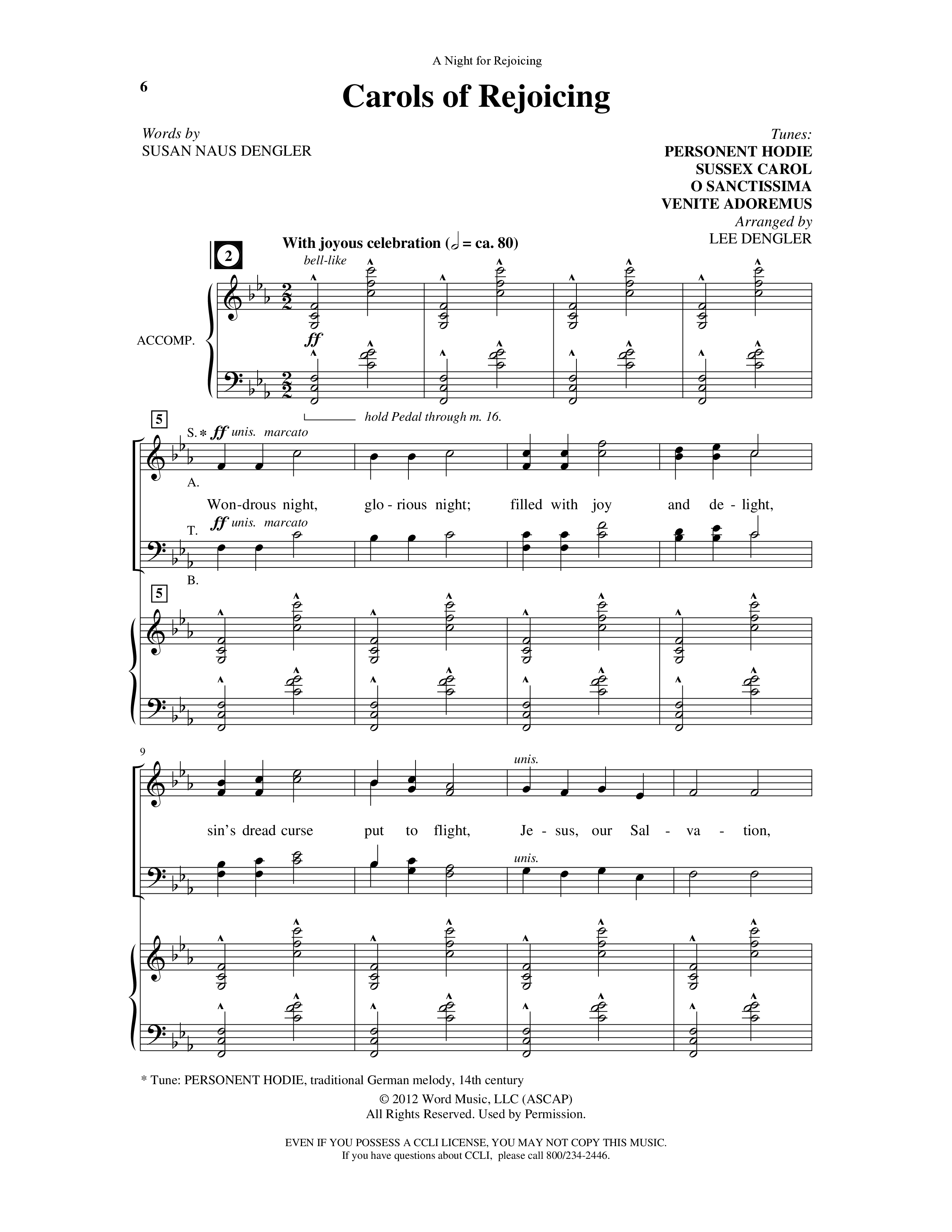 A Night For Rejoicing (10 Song Choral Collection) Song 2 (Piano SATB) (Arr. Lee Dengler / Arr. Susan Naus Dengler / Orch. Phillip Keveren)