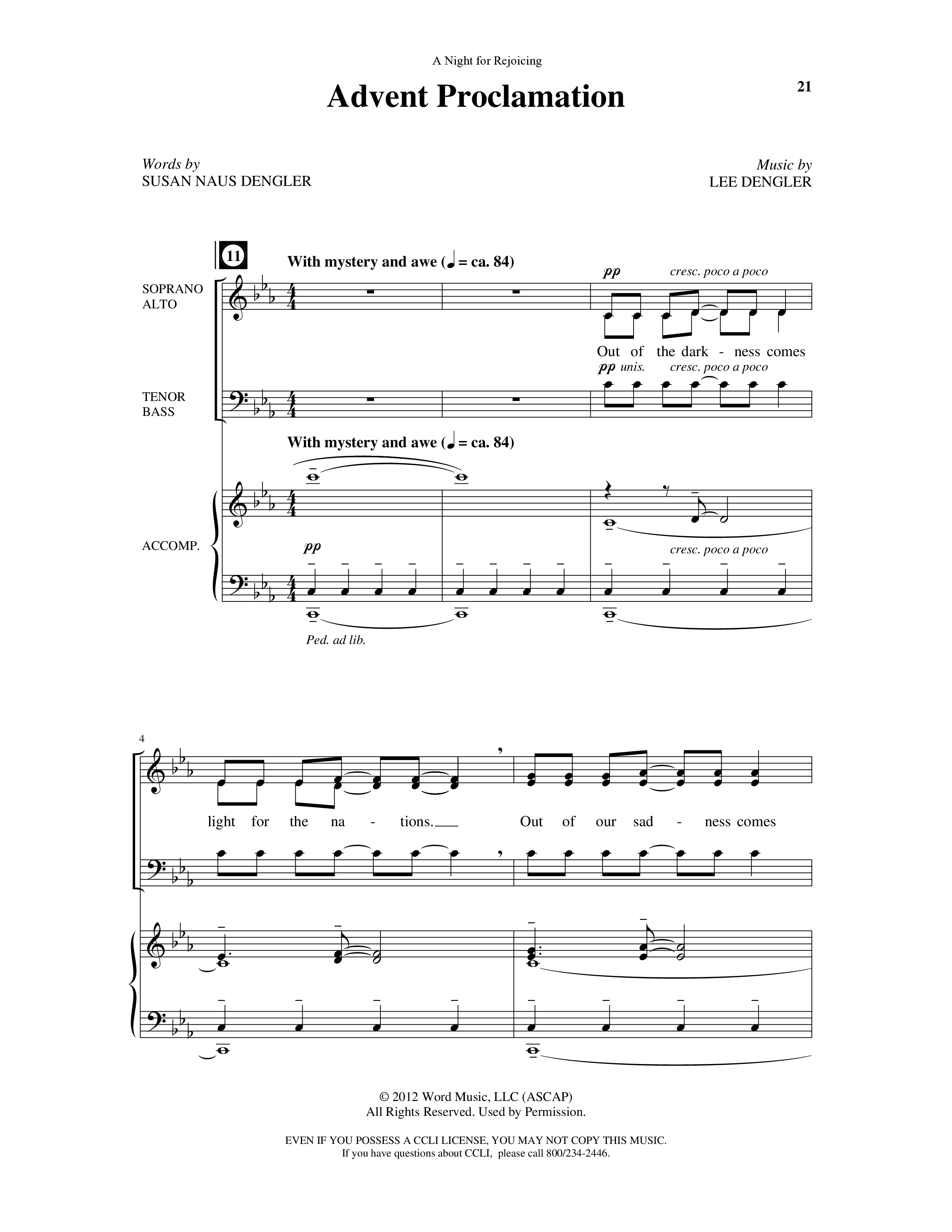 A Night For Rejoicing (10 Song Choral Collection) Song 4 (Piano SATB) (Arr. Lee Dengler / Arr. Susan Naus Dengler / Orch. Phillip Keveren)