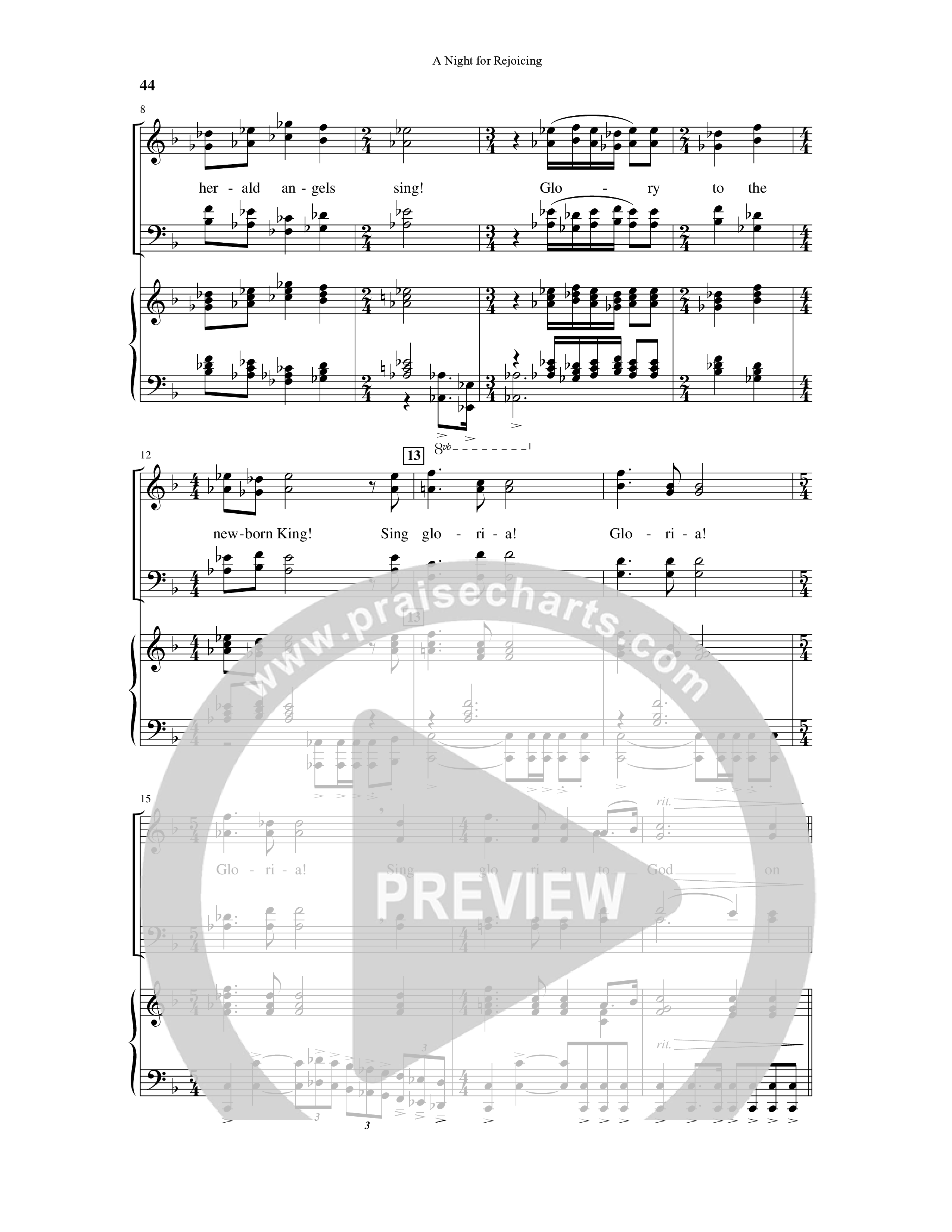 A Night For Rejoicing (10 Song Choral Collection) Song 6 (Piano SATB) (Arr. Lee Dengler / Arr. Susan Naus Dengler / Orch. Phillip Keveren)