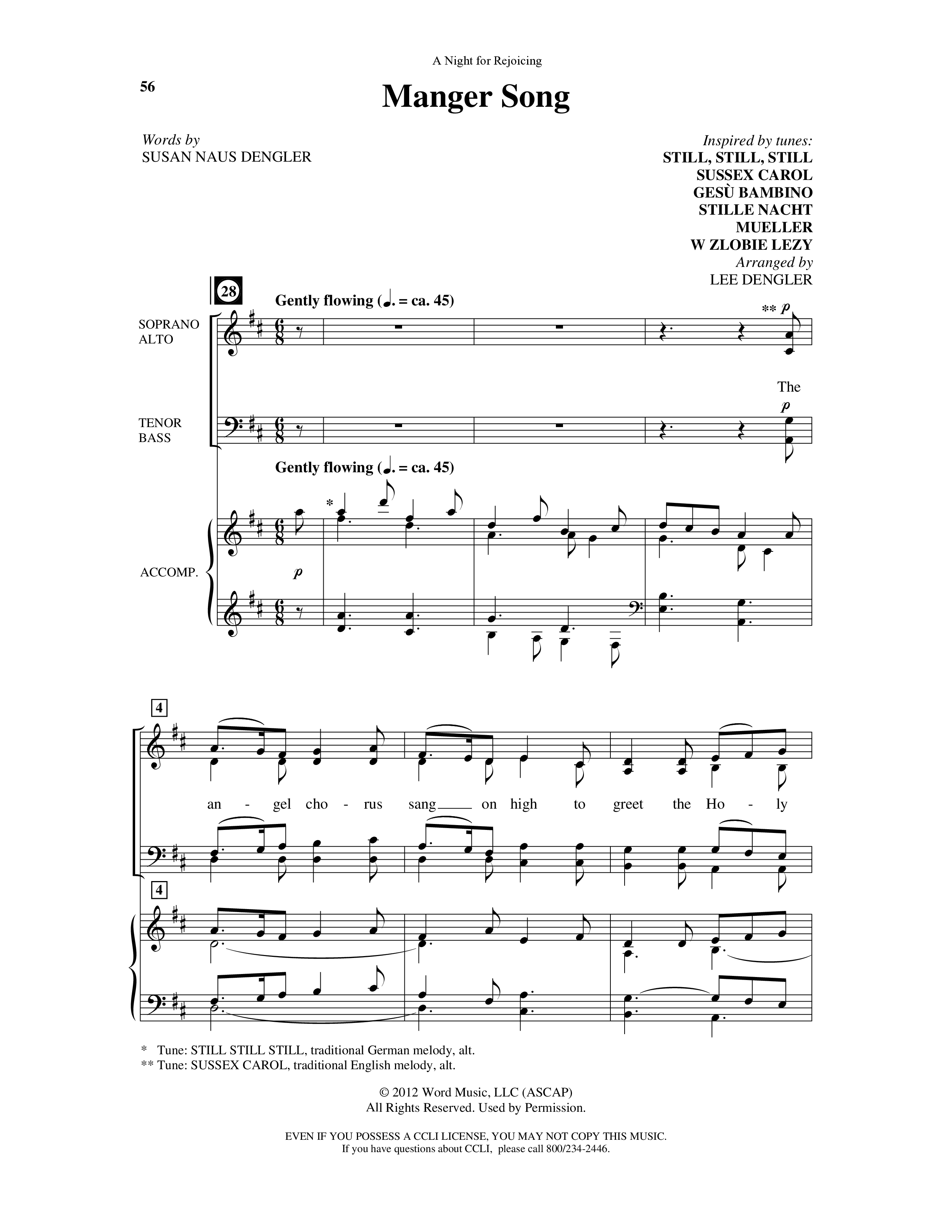 A Night For Rejoicing (10 Song Choral Collection) Song 7 (Piano SATB) (Arr. Lee Dengler / Arr. Susan Naus Dengler / Orch. Phillip Keveren)