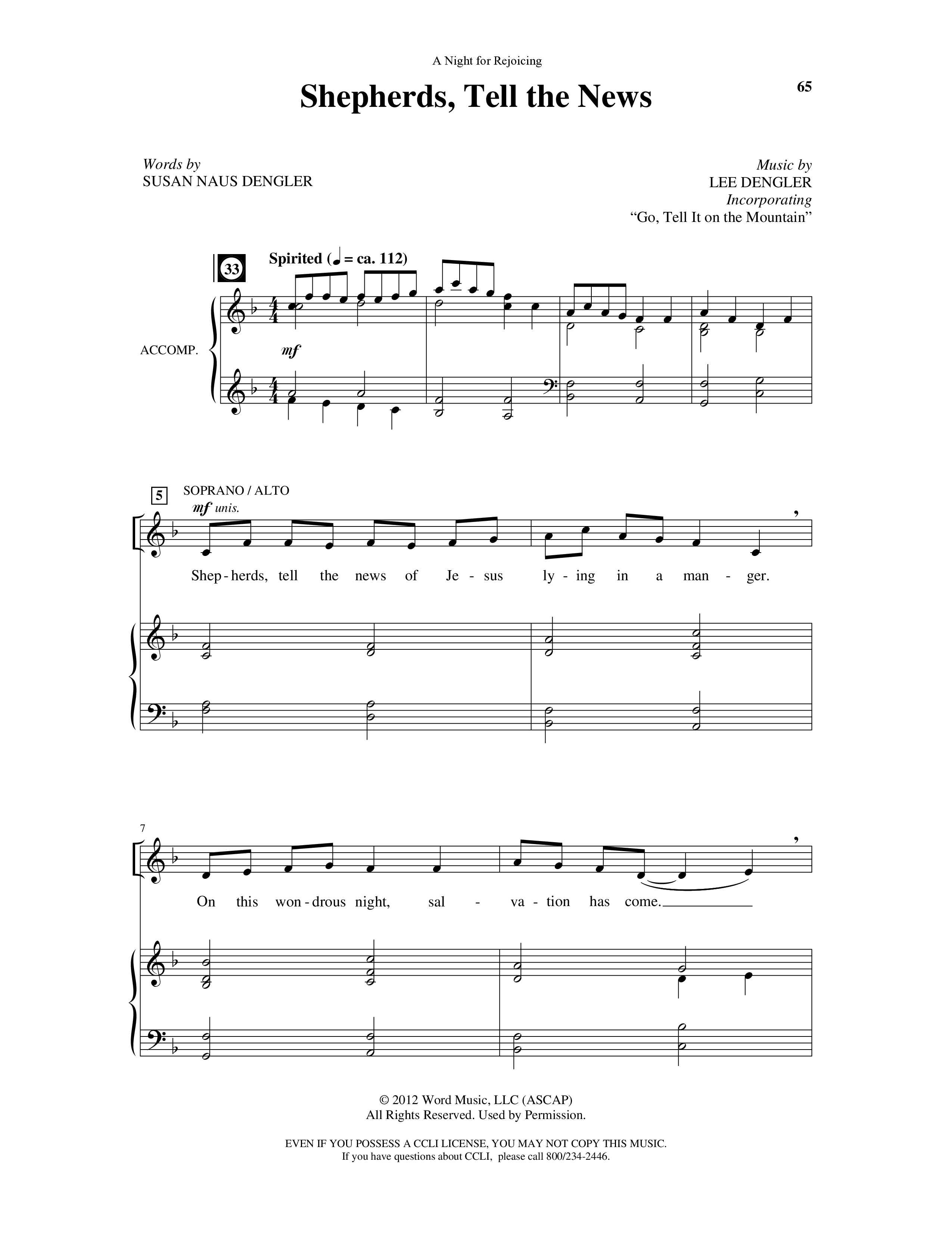 A Night For Rejoicing (10 Song Choral Collection) Song 8 (Piano SATB) (Arr. Lee Dengler / Arr. Susan Naus Dengler / Orch. Phillip Keveren)