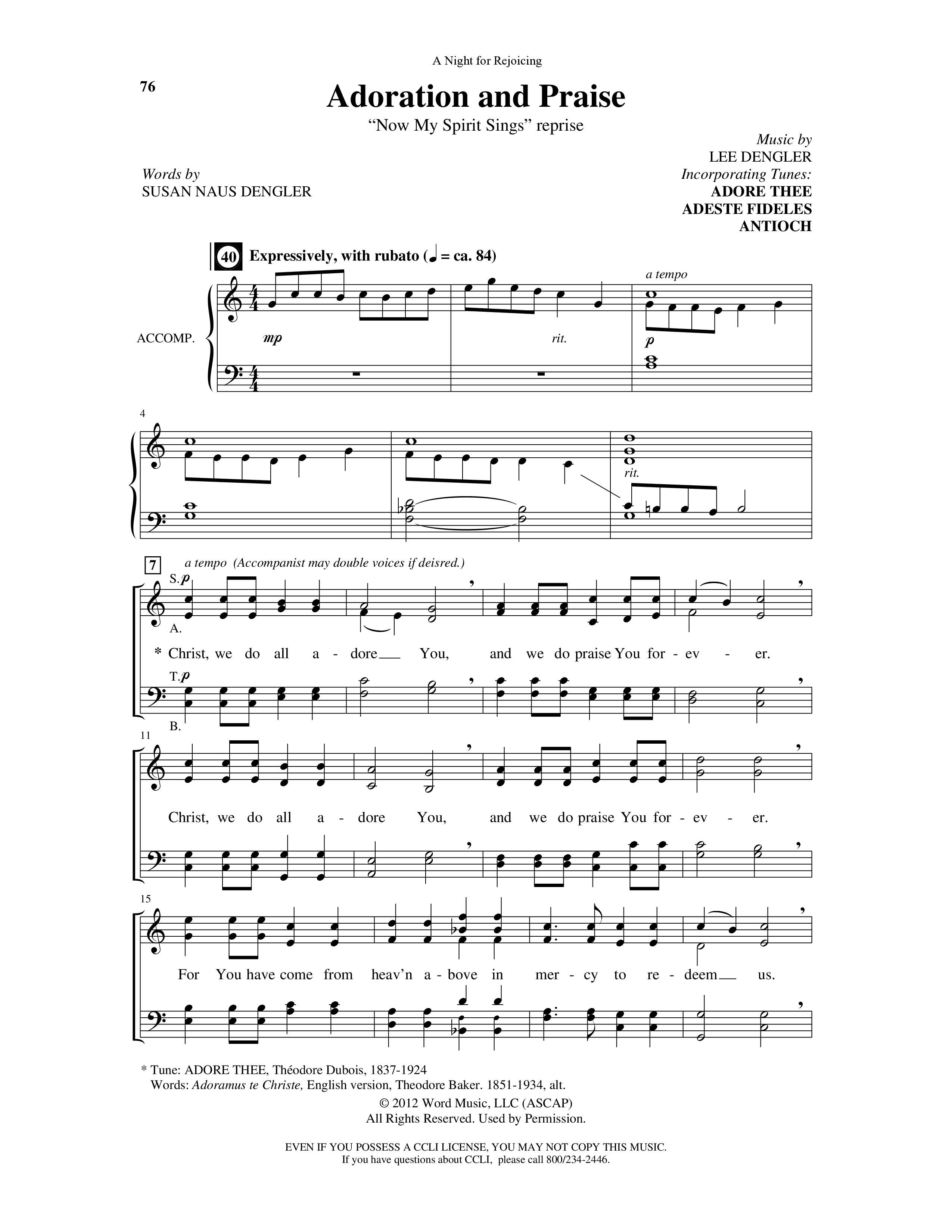A Night For Rejoicing (10 Song Choral Collection) Song 9 (Piano SATB) (Arr. Lee Dengler / Arr. Susan Naus Dengler / Orch. Phillip Keveren)