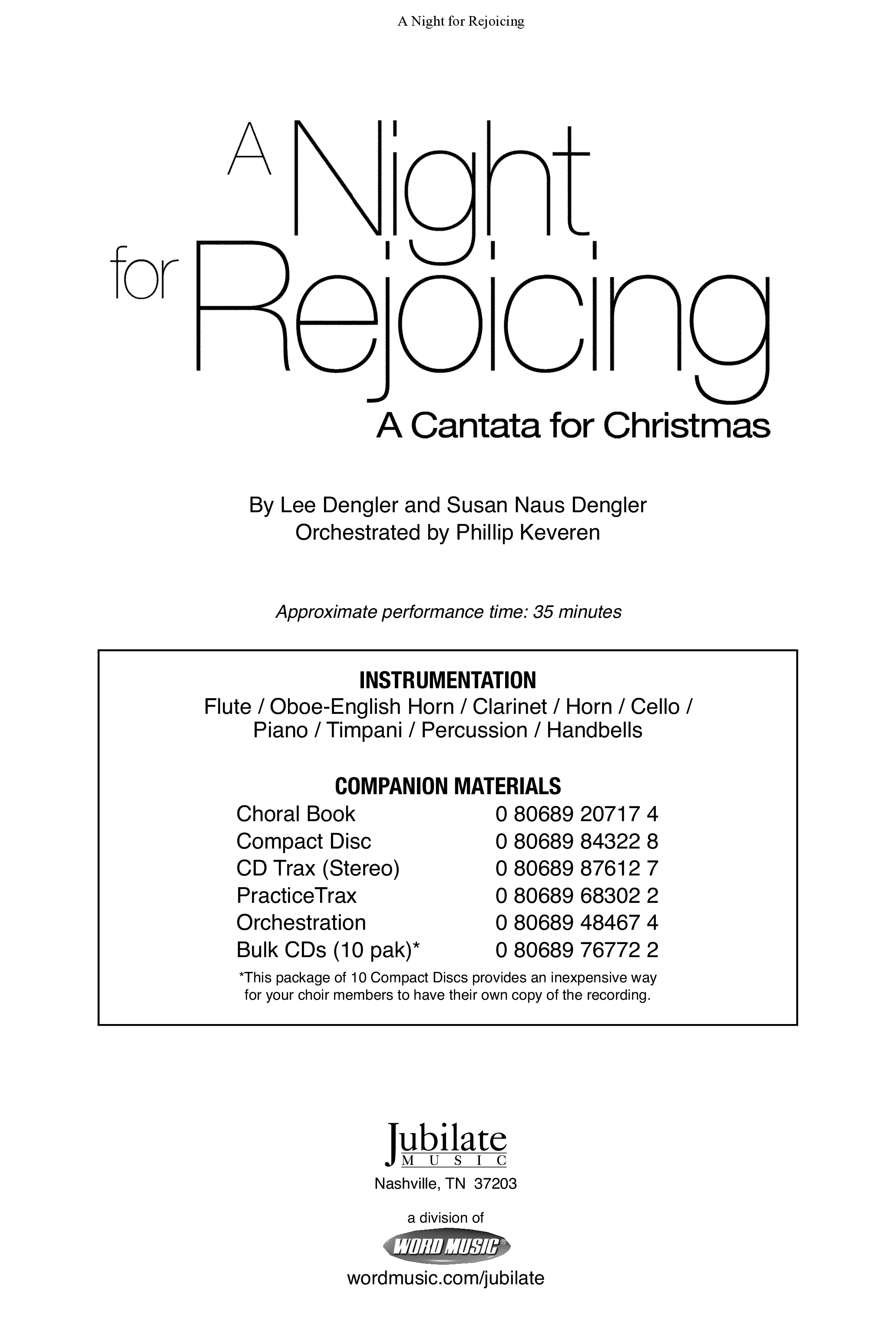 A Night For Rejoicing (10 Song Choral Collection) Choral Book (Arr. Lee Dengler / Arr. Susan Naus Dengler / Orch. Phillip Keveren)