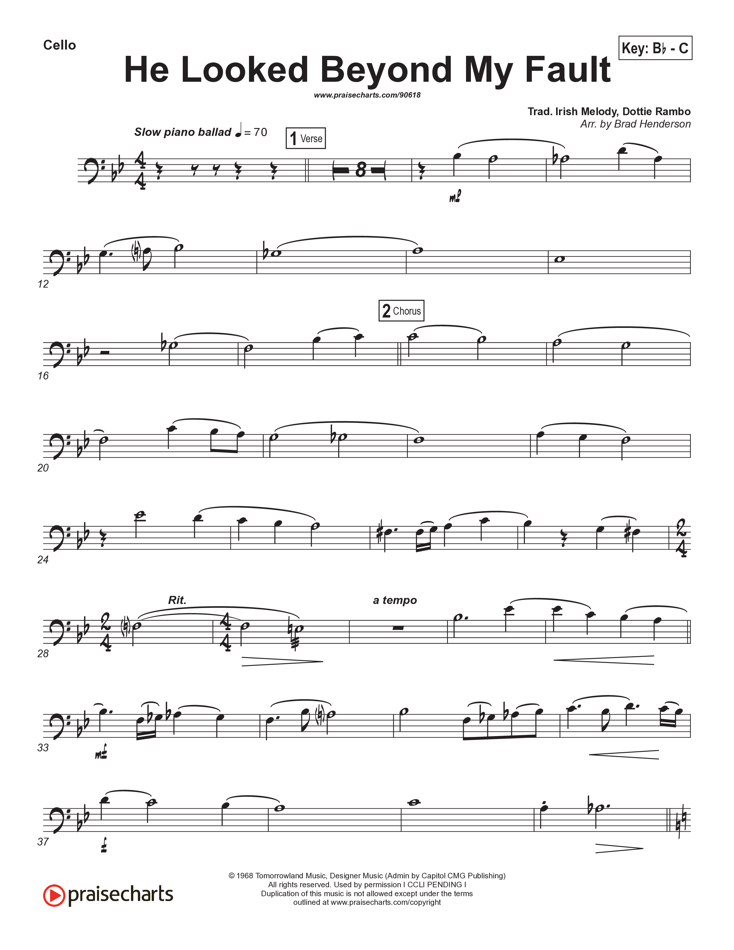 He Looked Beyond My Fault And Saw My Need (Instrumental) Cello (Brad Henderson)