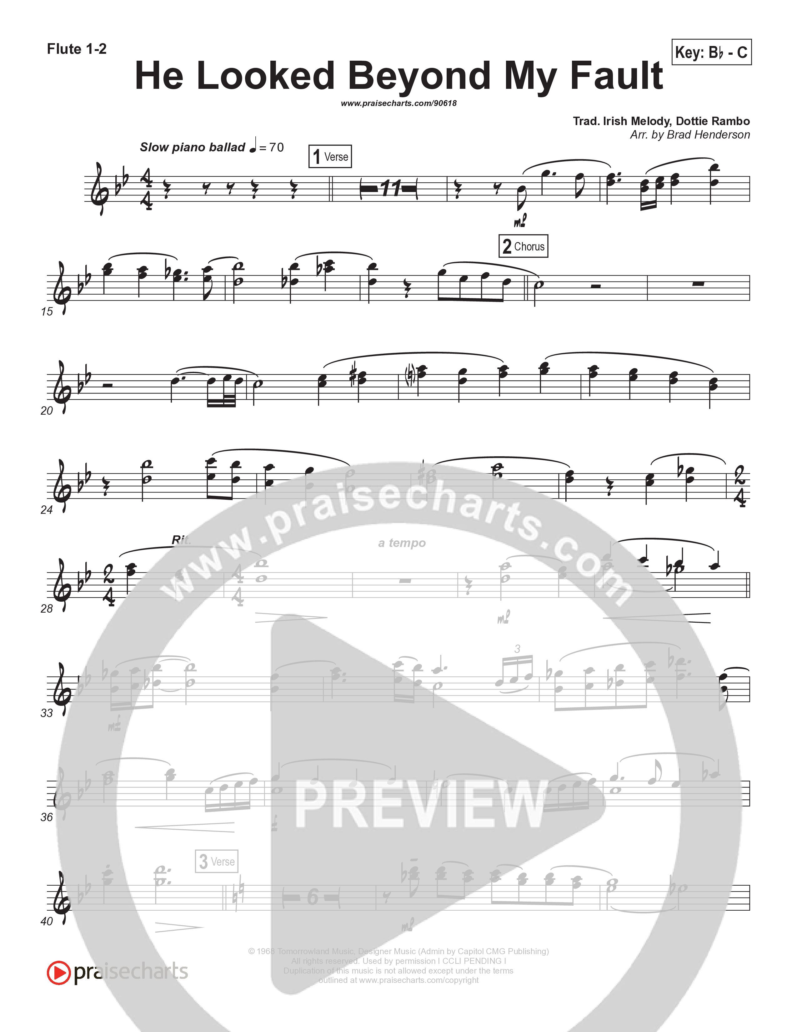 He Looked Beyond My Fault And Saw My Need (Instrumental) Flute 1/2 (Brad Henderson)