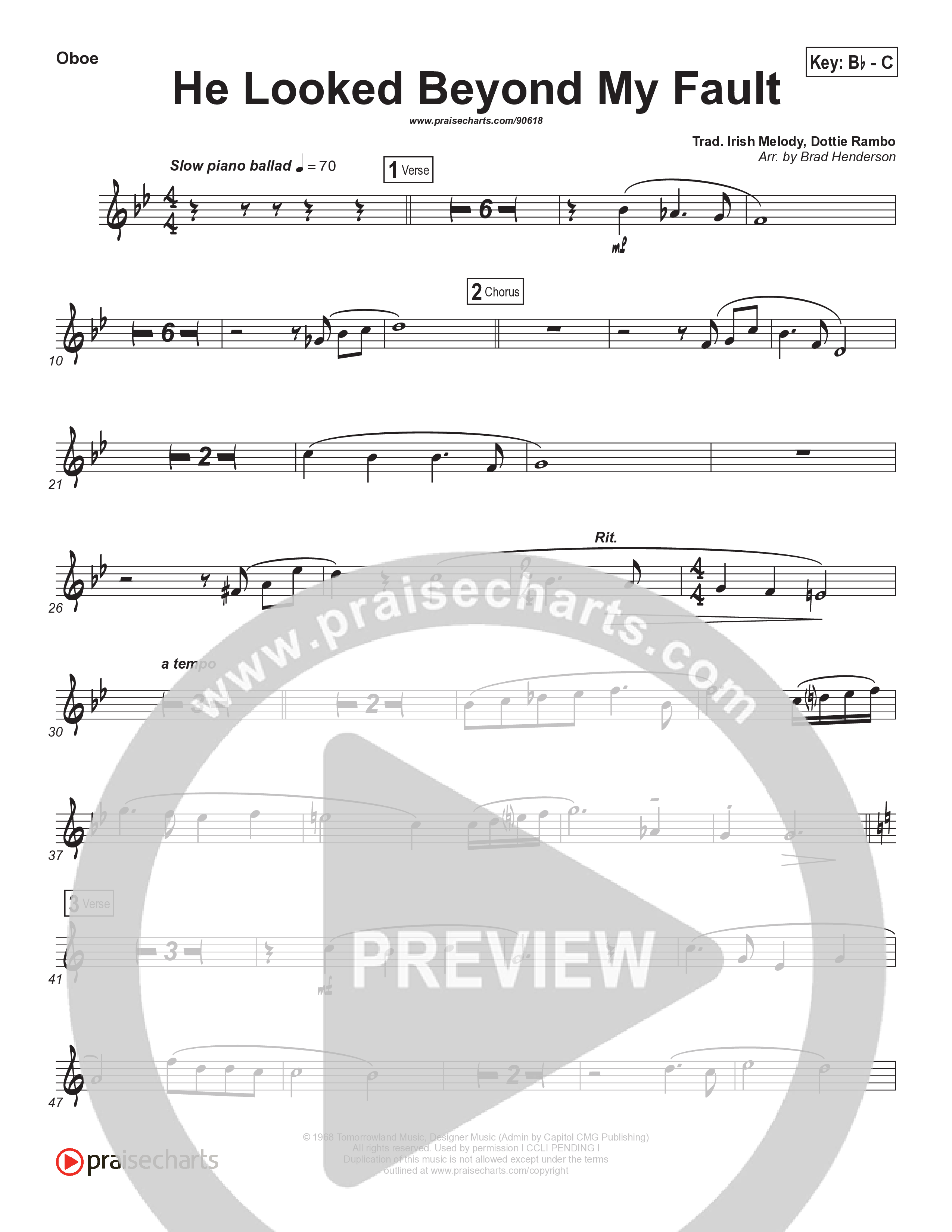 He Looked Beyond My Fault And Saw My Need (Instrumental) Oboe (Brad Henderson)