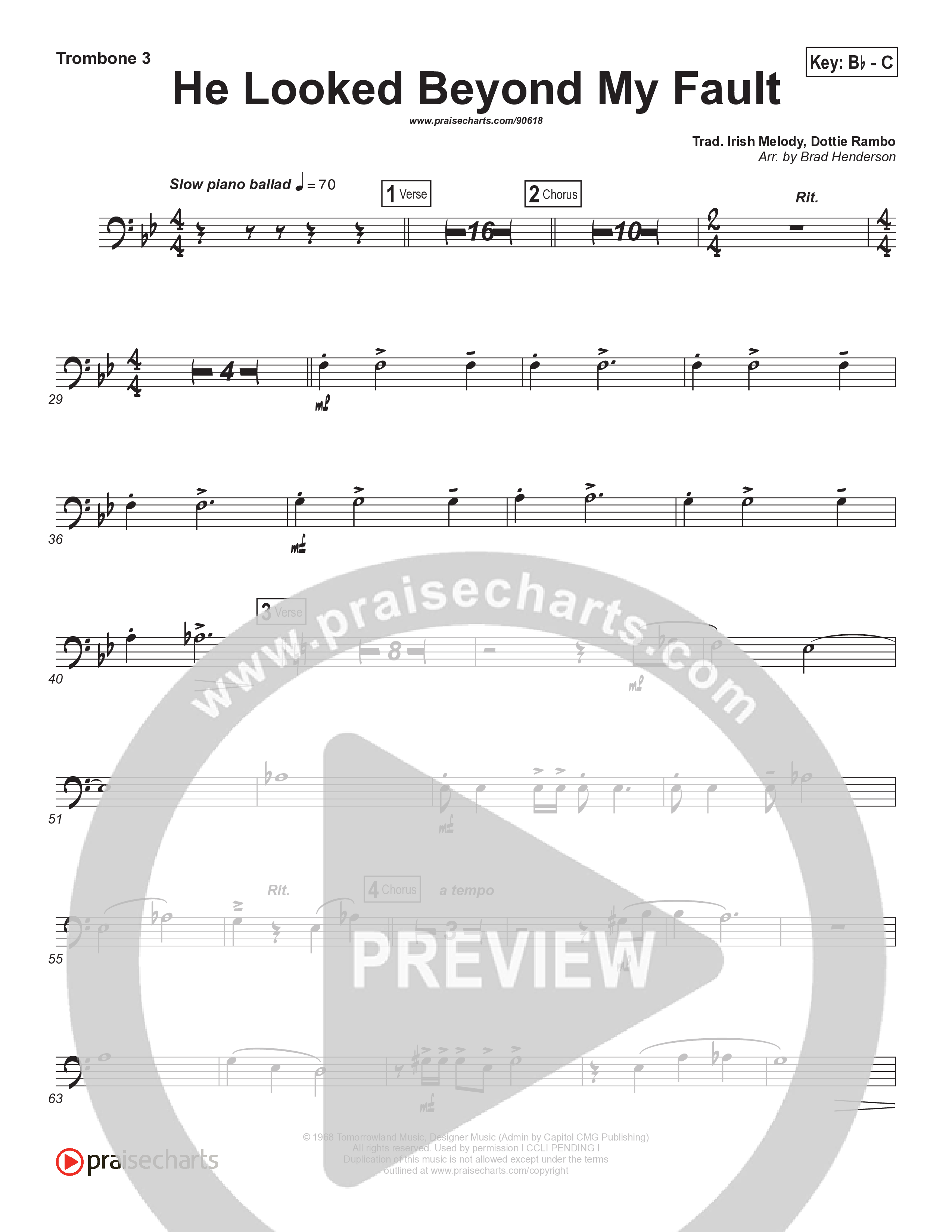 He Looked Beyond My Fault And Saw My Need (Instrumental) Trombone 3 (Brad Henderson)