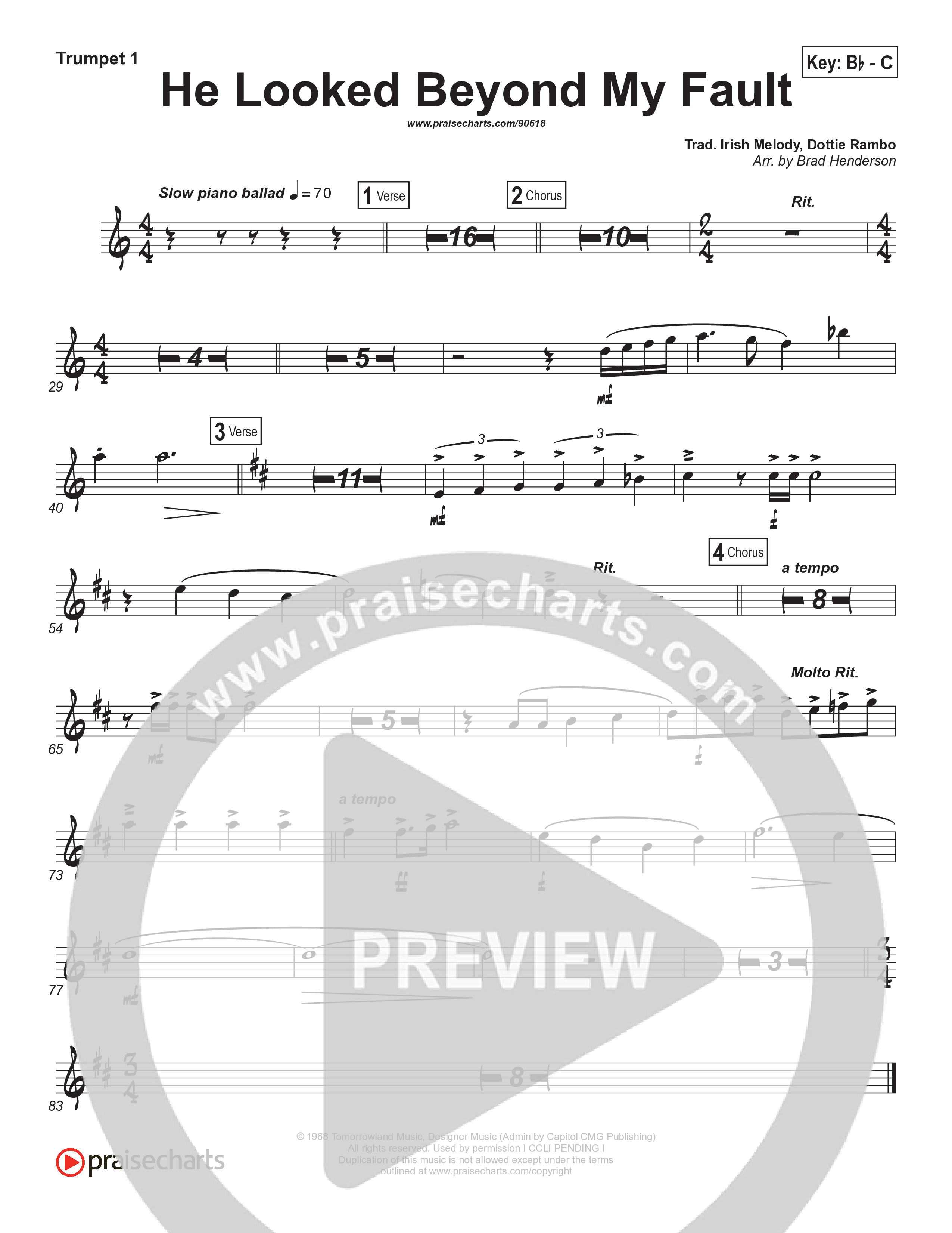 He Looked Beyond My Fault And Saw My Need (Instrumental) Trumpet 1 (Brad Henderson)
