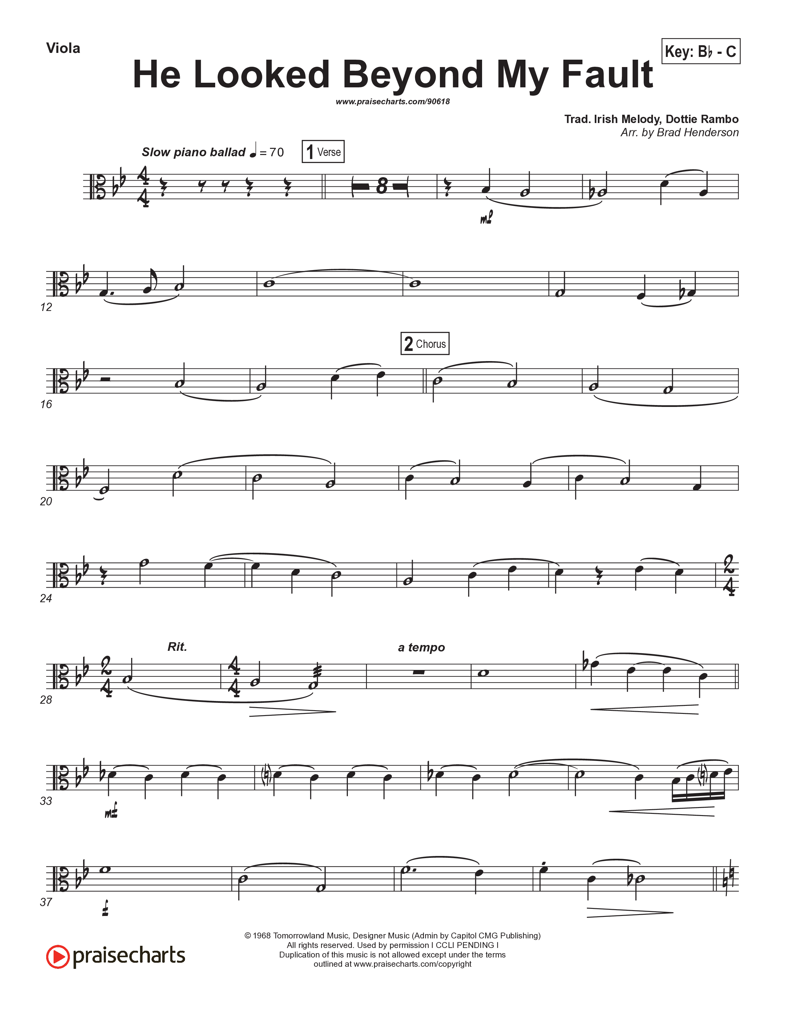He Looked Beyond My Fault And Saw My Need (Instrumental) Viola (Brad Henderson)