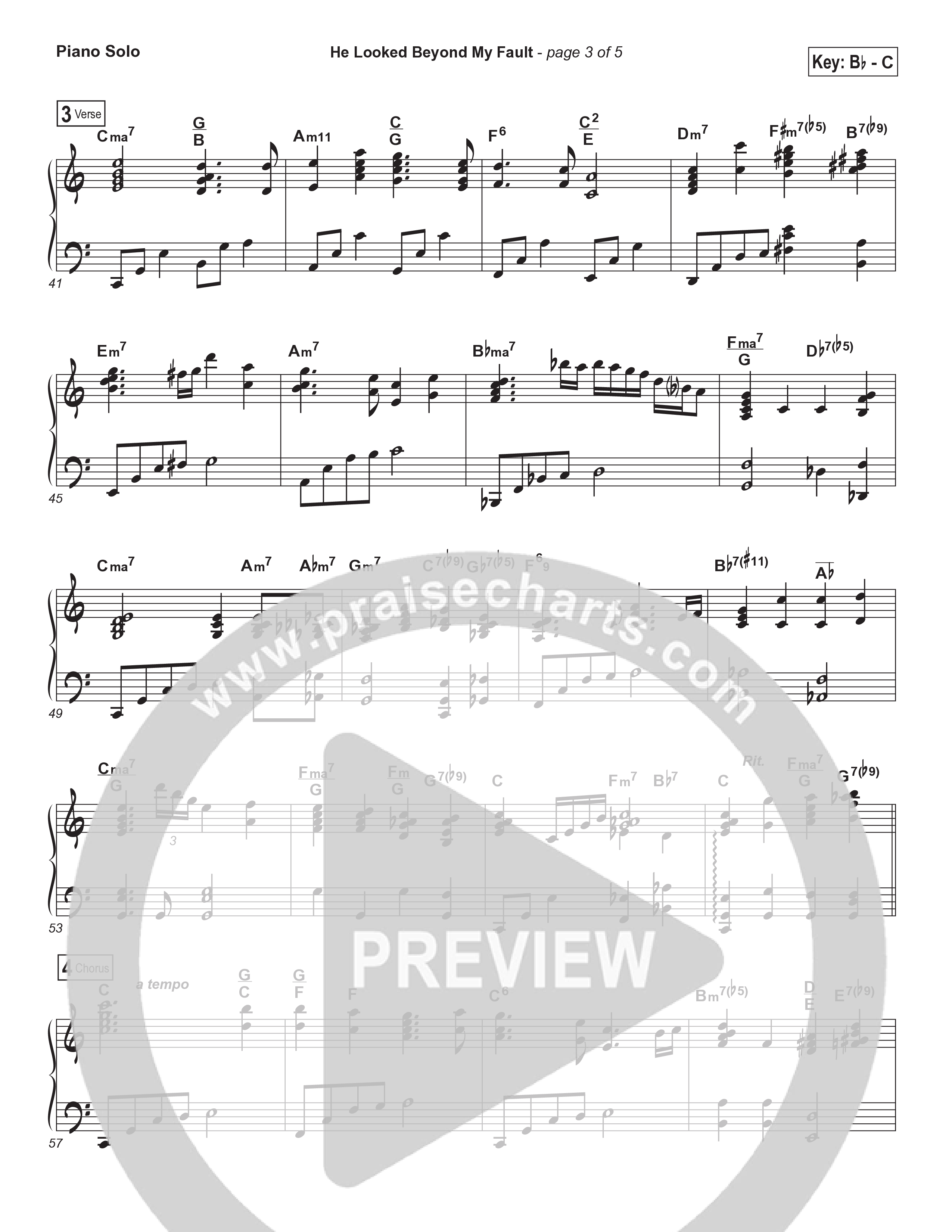 He Looked Beyond My Fault And Saw My Need (Instrumental) Piano Sheet (Brad Henderson)