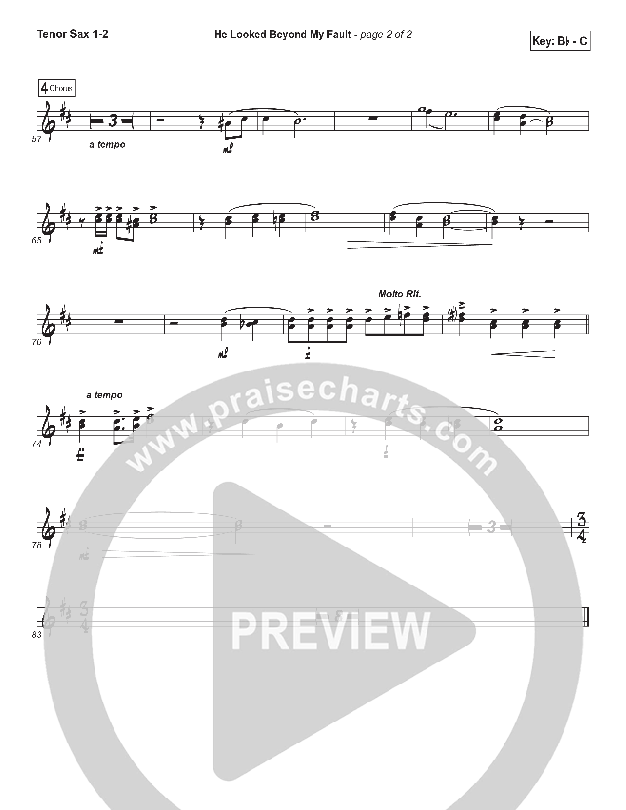 He Looked Beyond My Fault And Saw My Need (Instrumental) Tenor Sax 1/2 (Brad Henderson)
