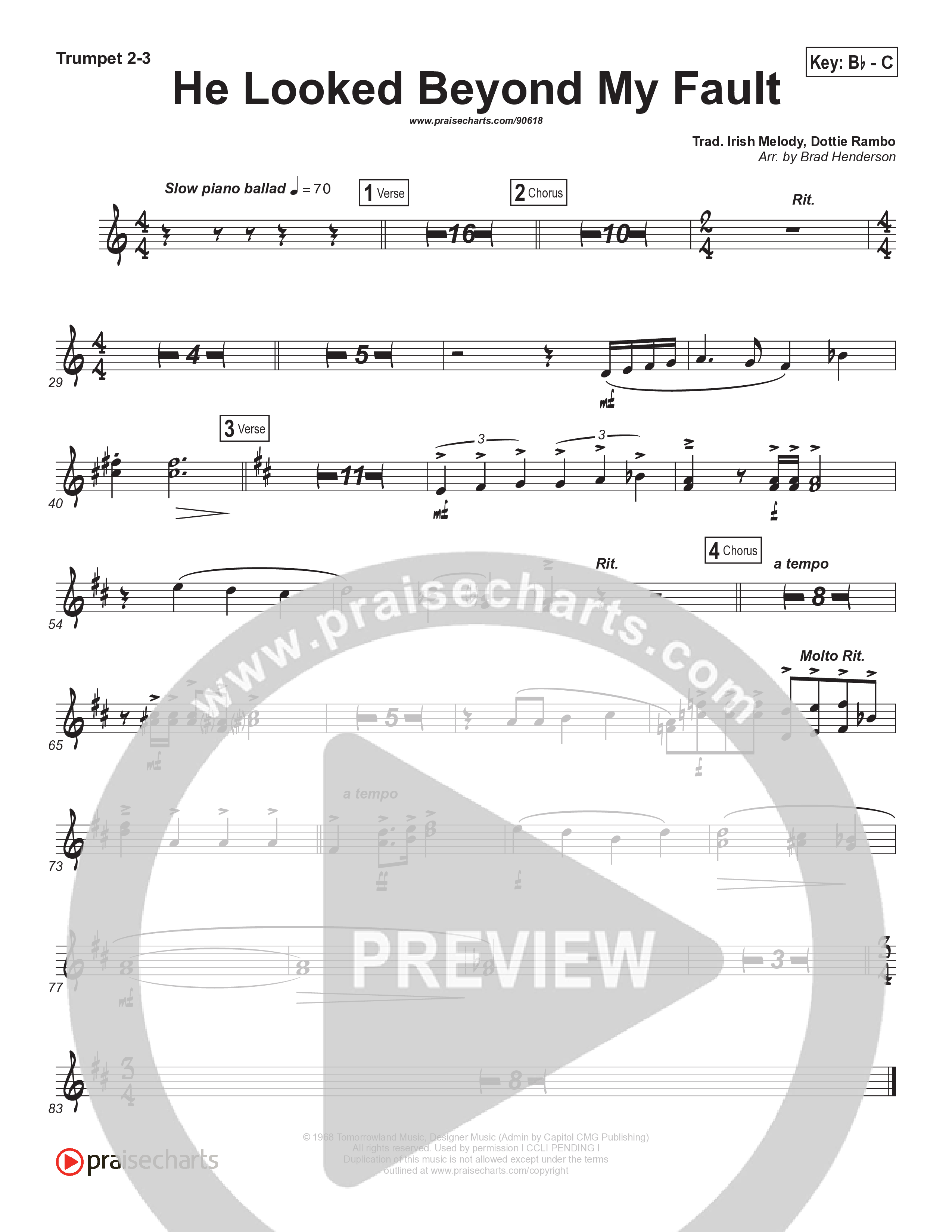 He Looked Beyond My Fault And Saw My Need (Instrumental) Trumpet 2/3 (Brad Henderson)