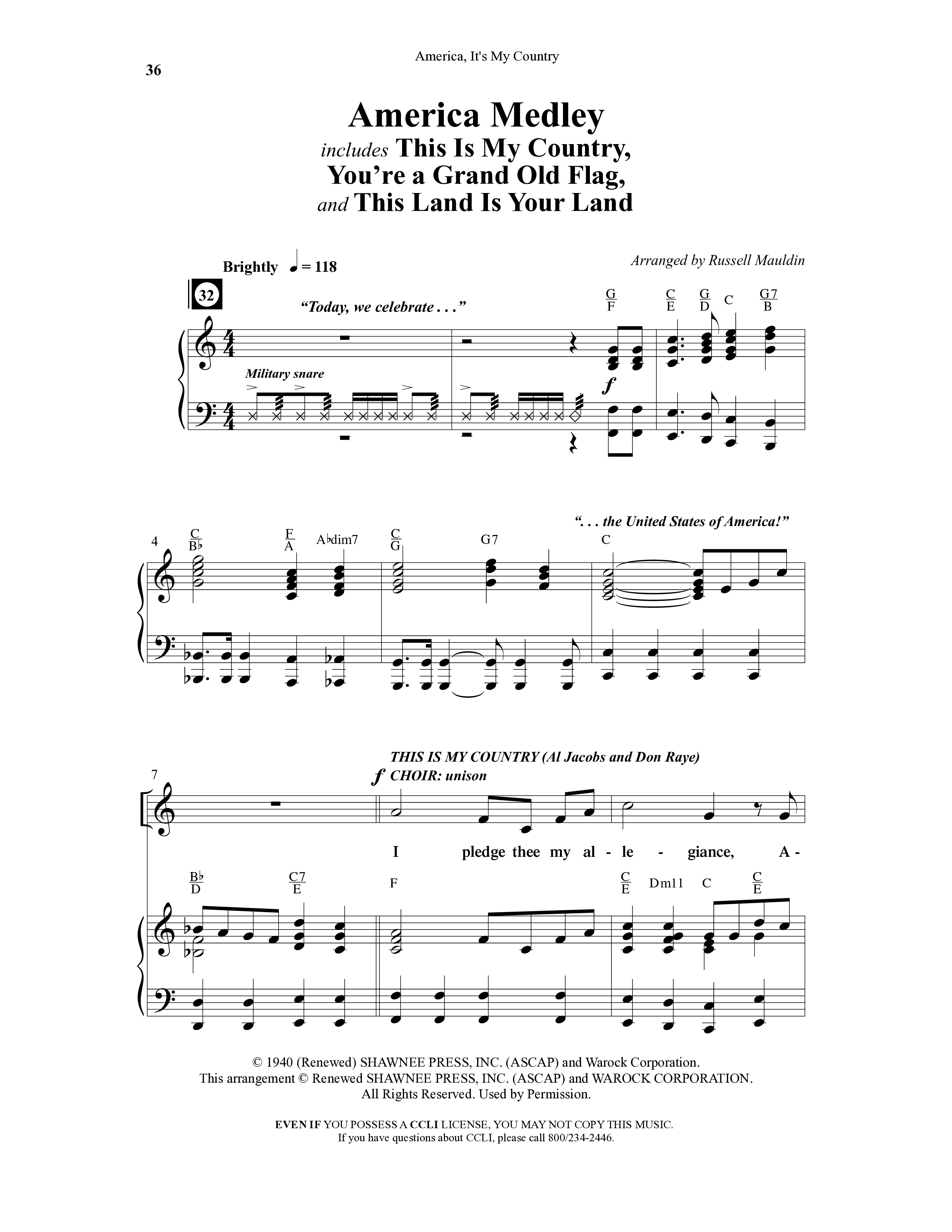 America This Is My Country (5 Song Choral Collection) Song 5 (Piano SATB) (Arr. Dale Mathews / Arr. Allan Douglas / Arr. Sarah Huffman)