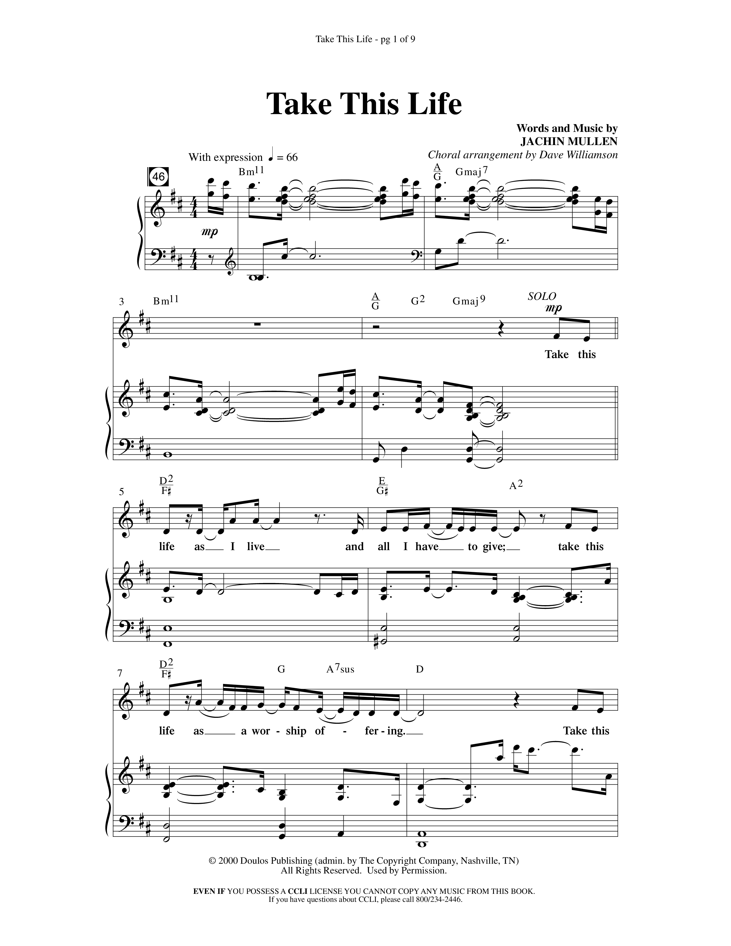 Blessing Honor And Praise (14 Song Choral Collection) Song 10 (Piano SATB) (Arr. Dave Williamson)
