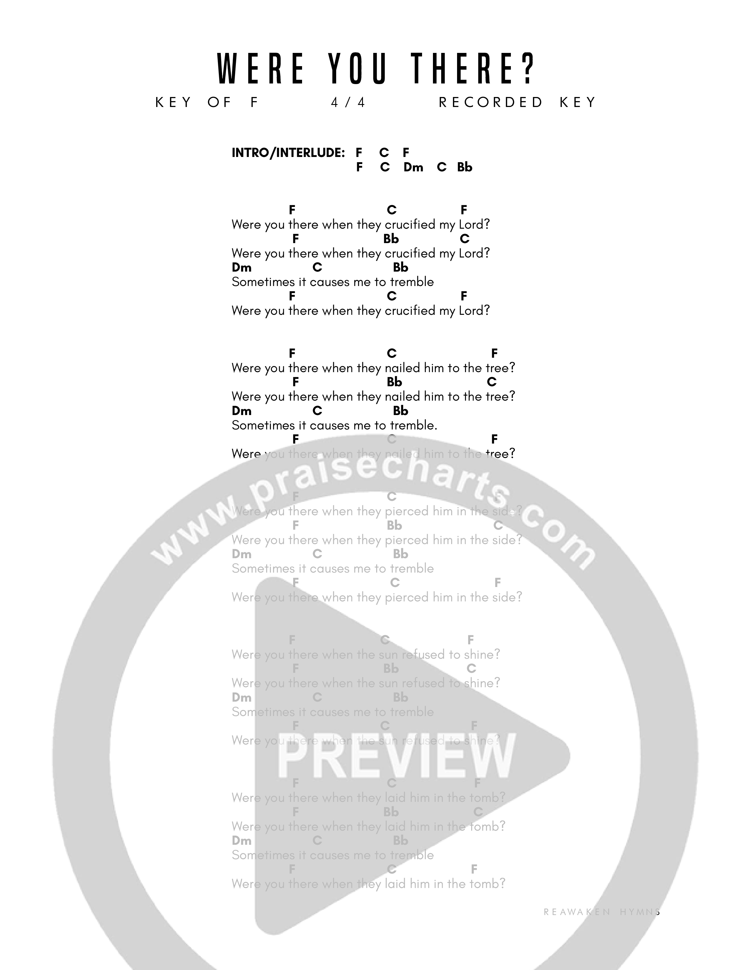 Were You There Chord Chart (Reawaken Hymns / Arr. Nathan Drake)