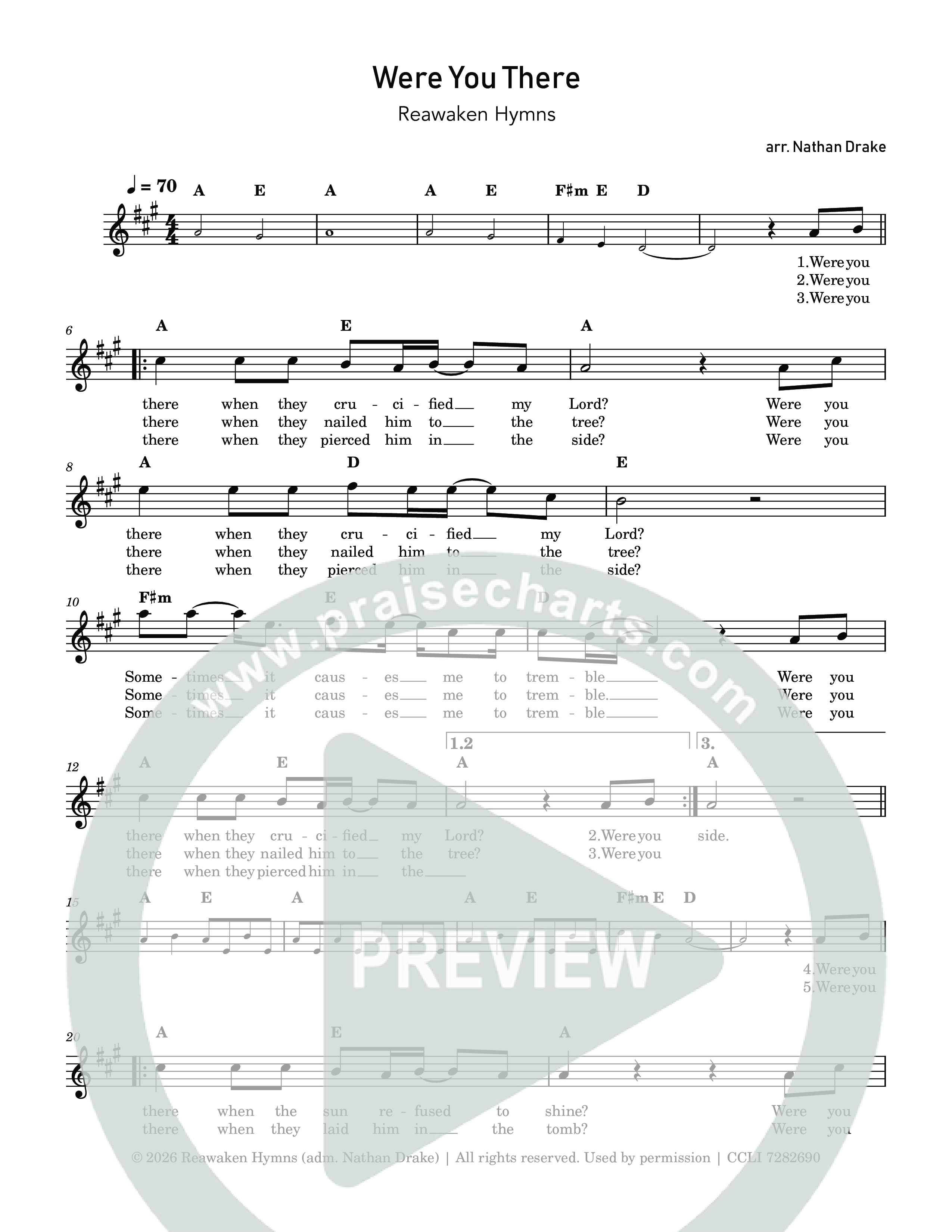 Were You There Lead Sheet Melody (Reawaken Hymns / Arr. Nathan Drake)