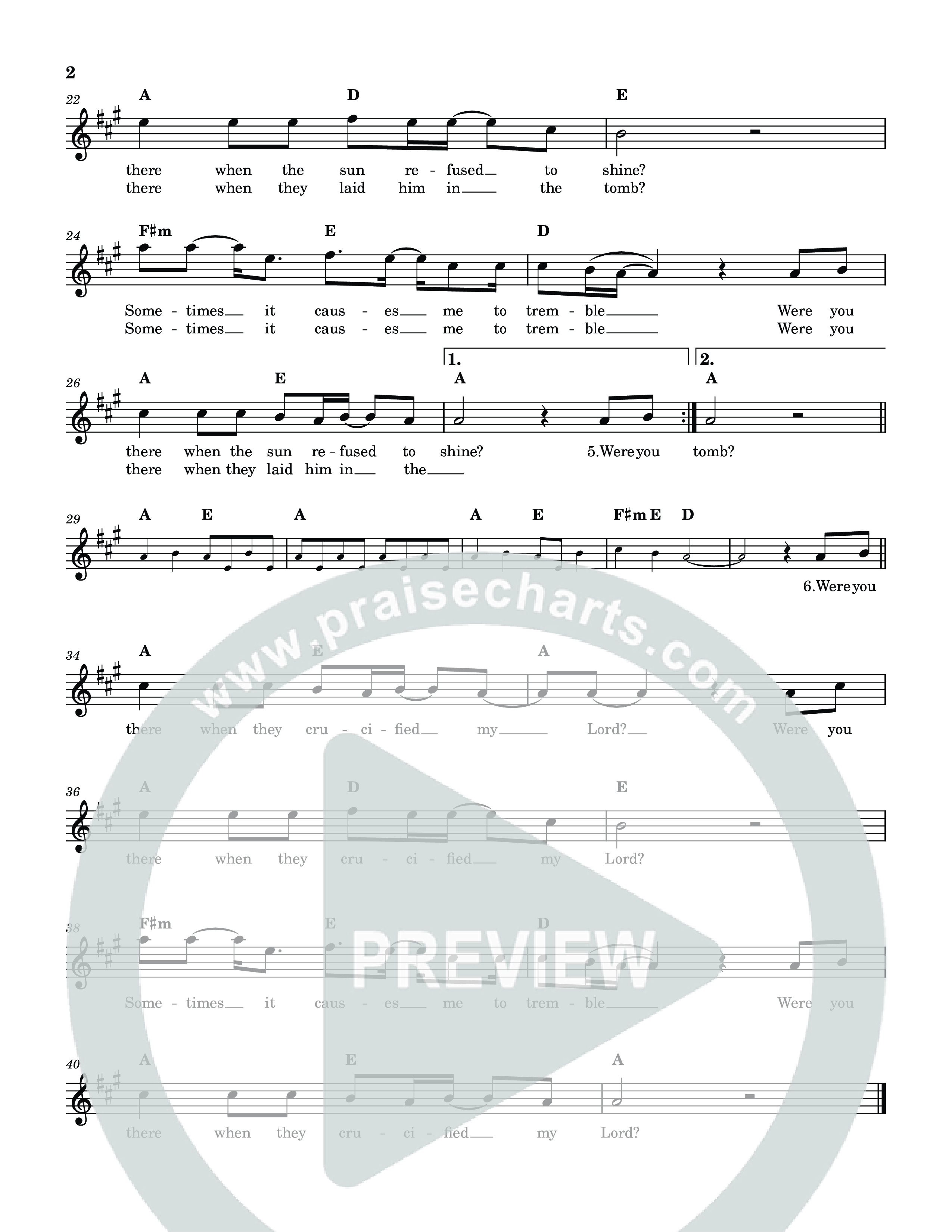 Were You There Lead Sheet Melody (Reawaken Hymns / Arr. Nathan Drake)