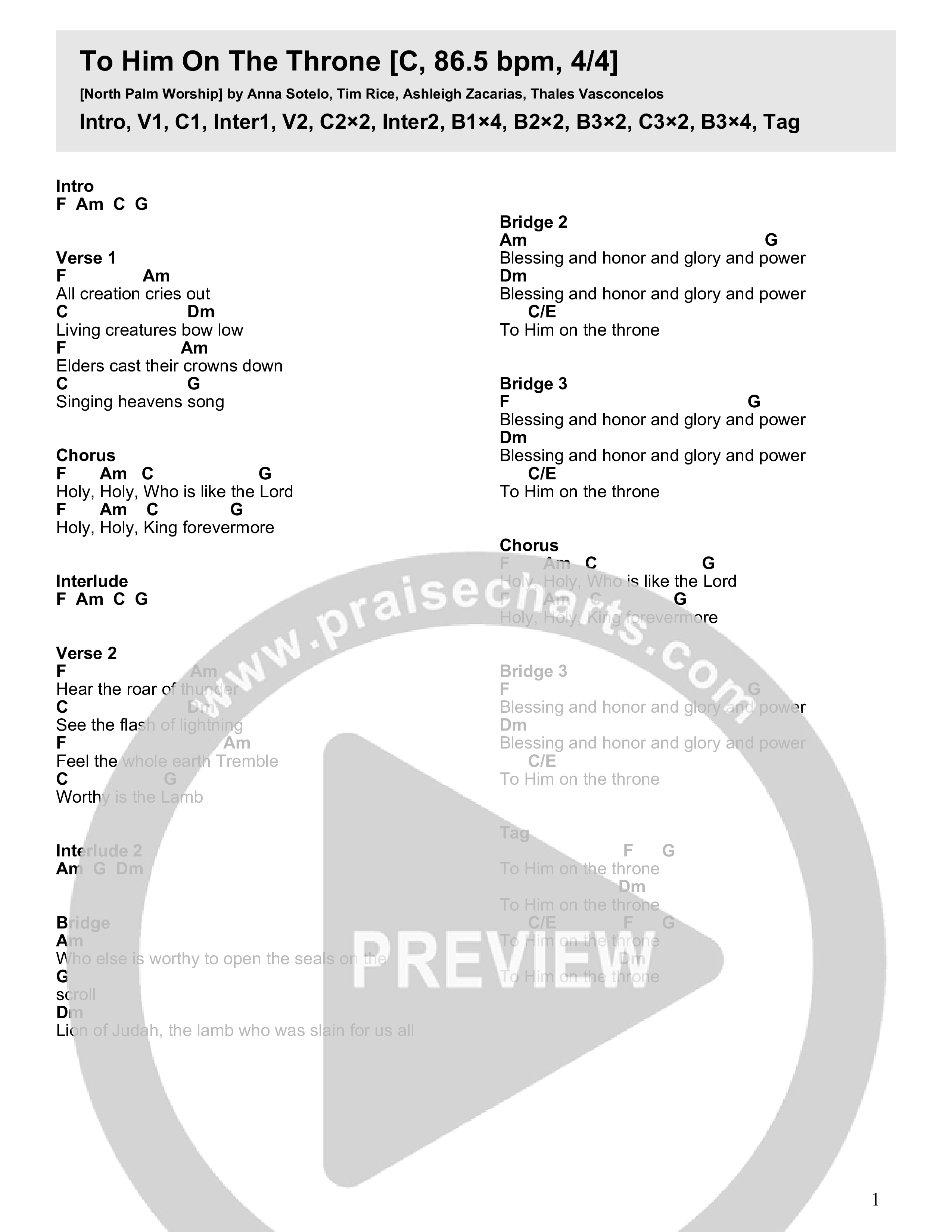 To Him On The Throne Chord Chart (North Palm Worship)