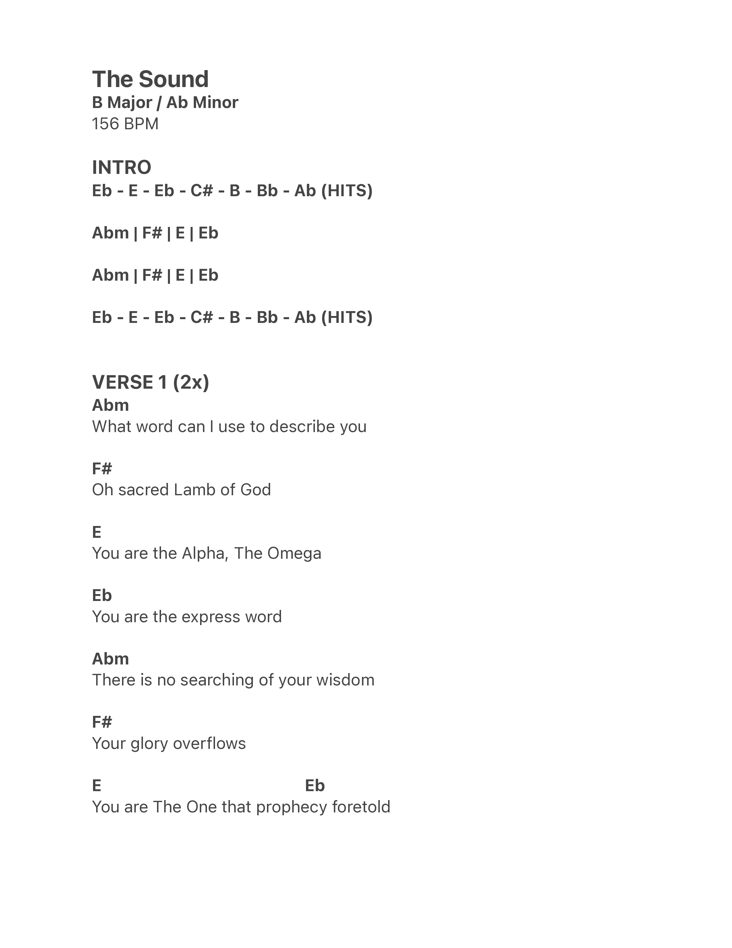 The Sound Chord Chart (Gap Worship)