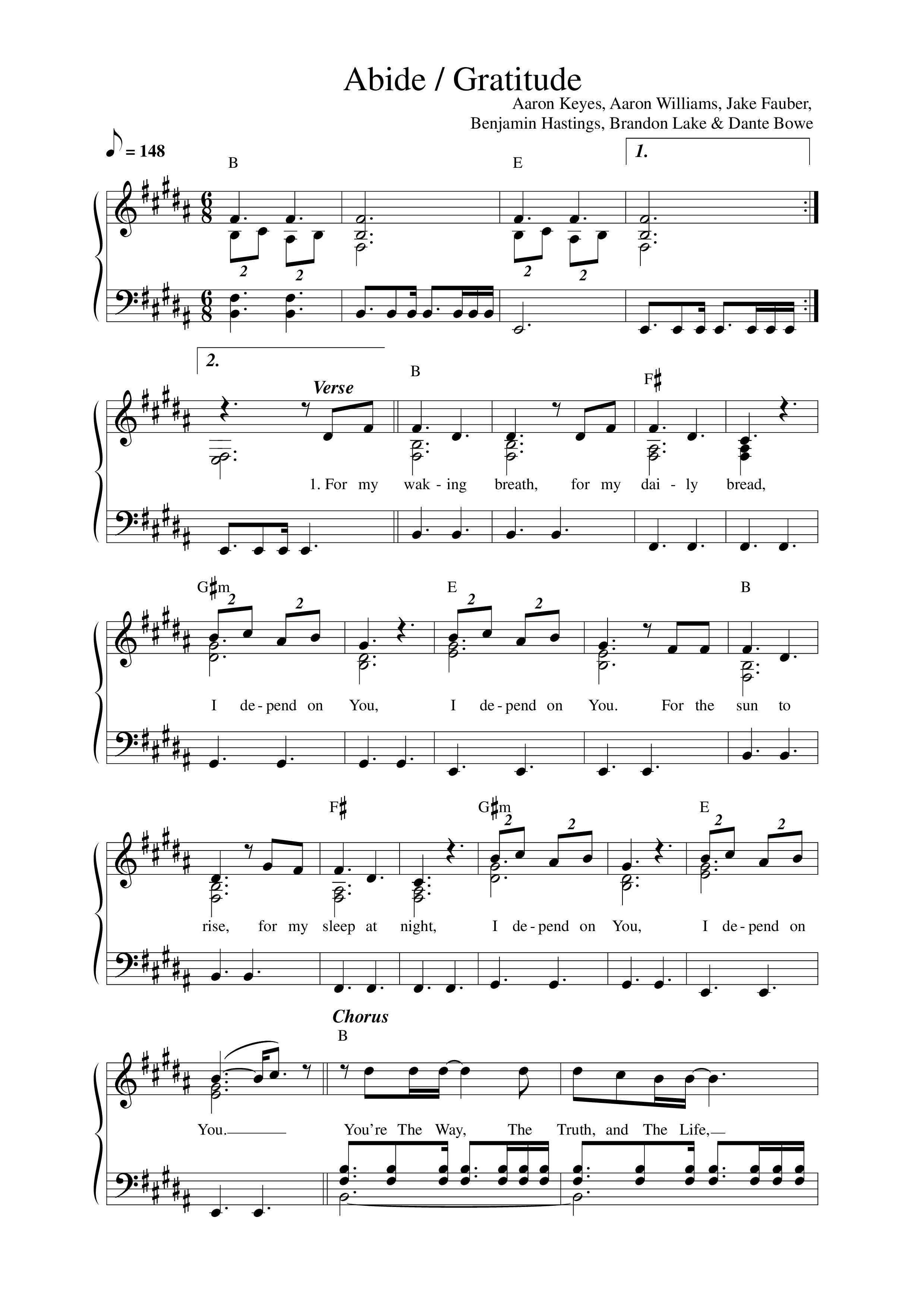 Abide / Gratitude Lead Sheet Melody (Aaron Williams / Integrity Worship)