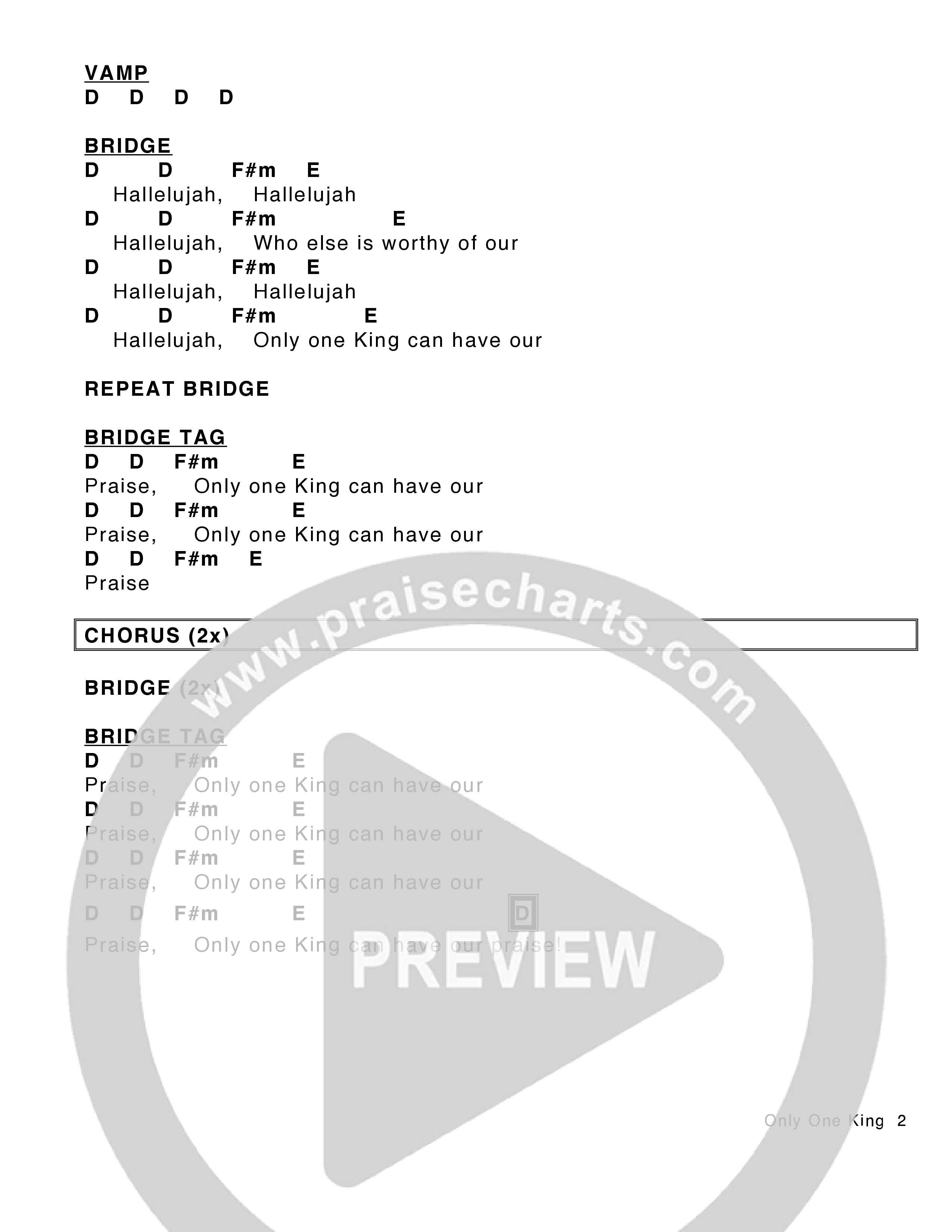 Only One King Chord Chart (Victory House Worship)