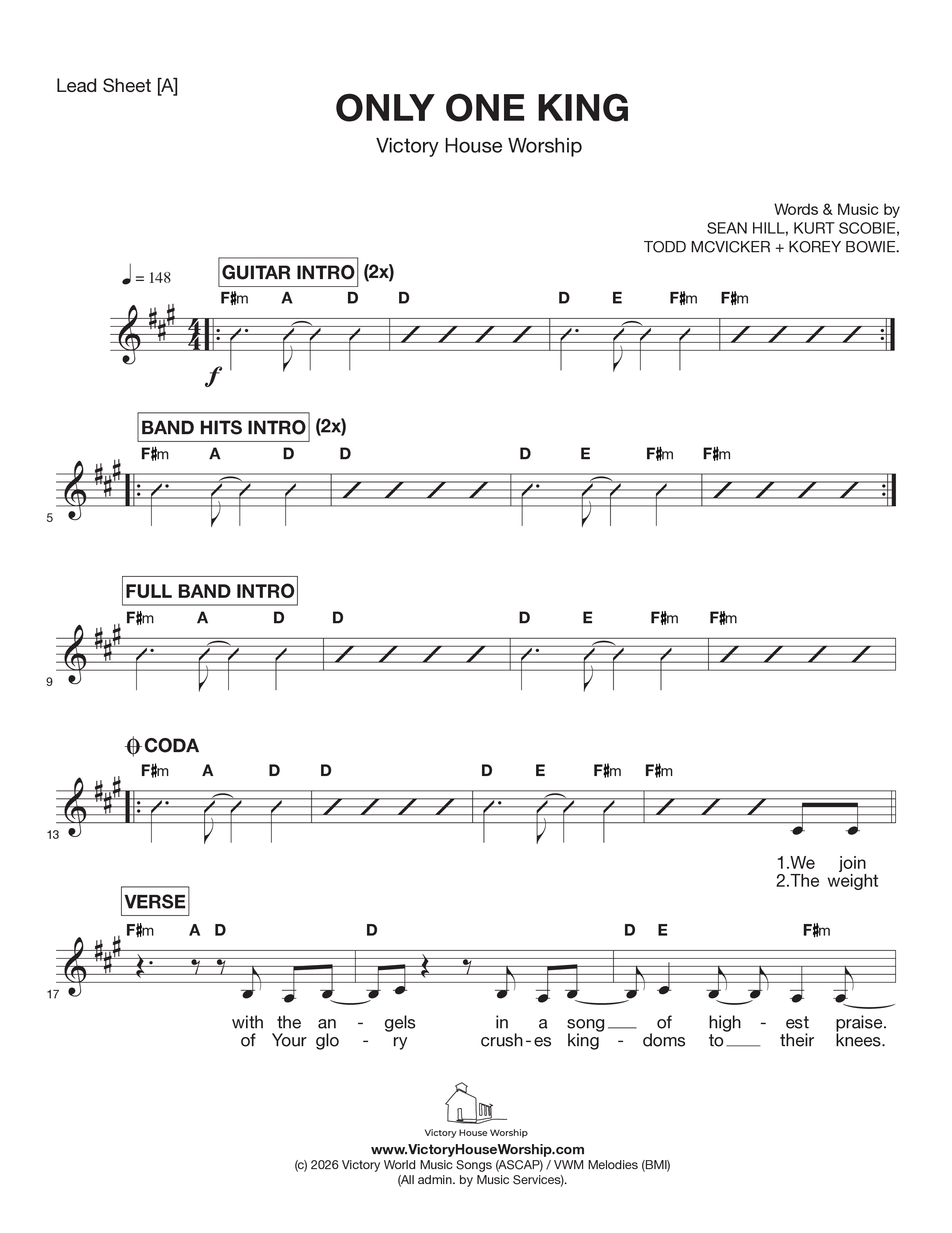 Only One King Lead Sheet Melody (Victory House Worship)