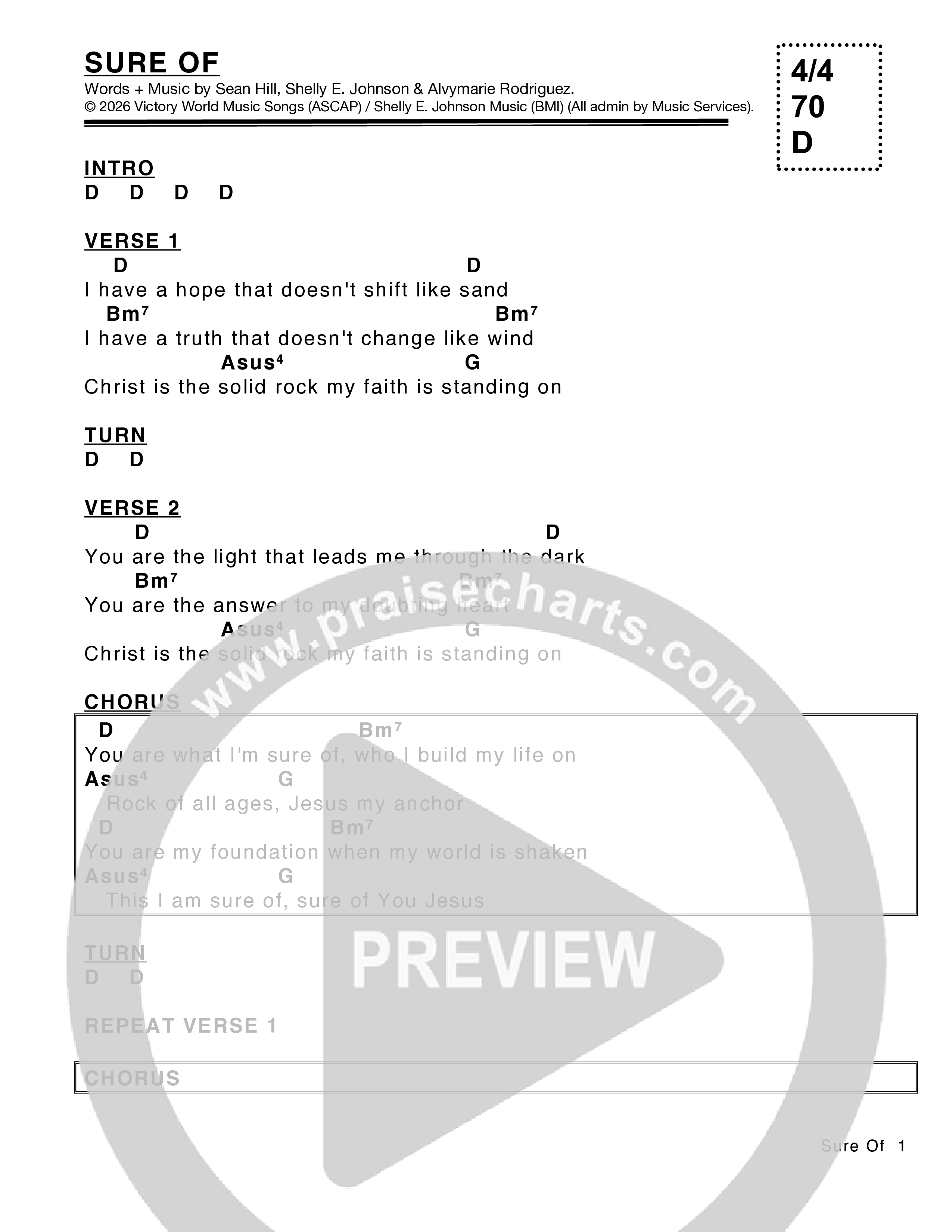 Sure Of Chord Chart (Victory House Worship)