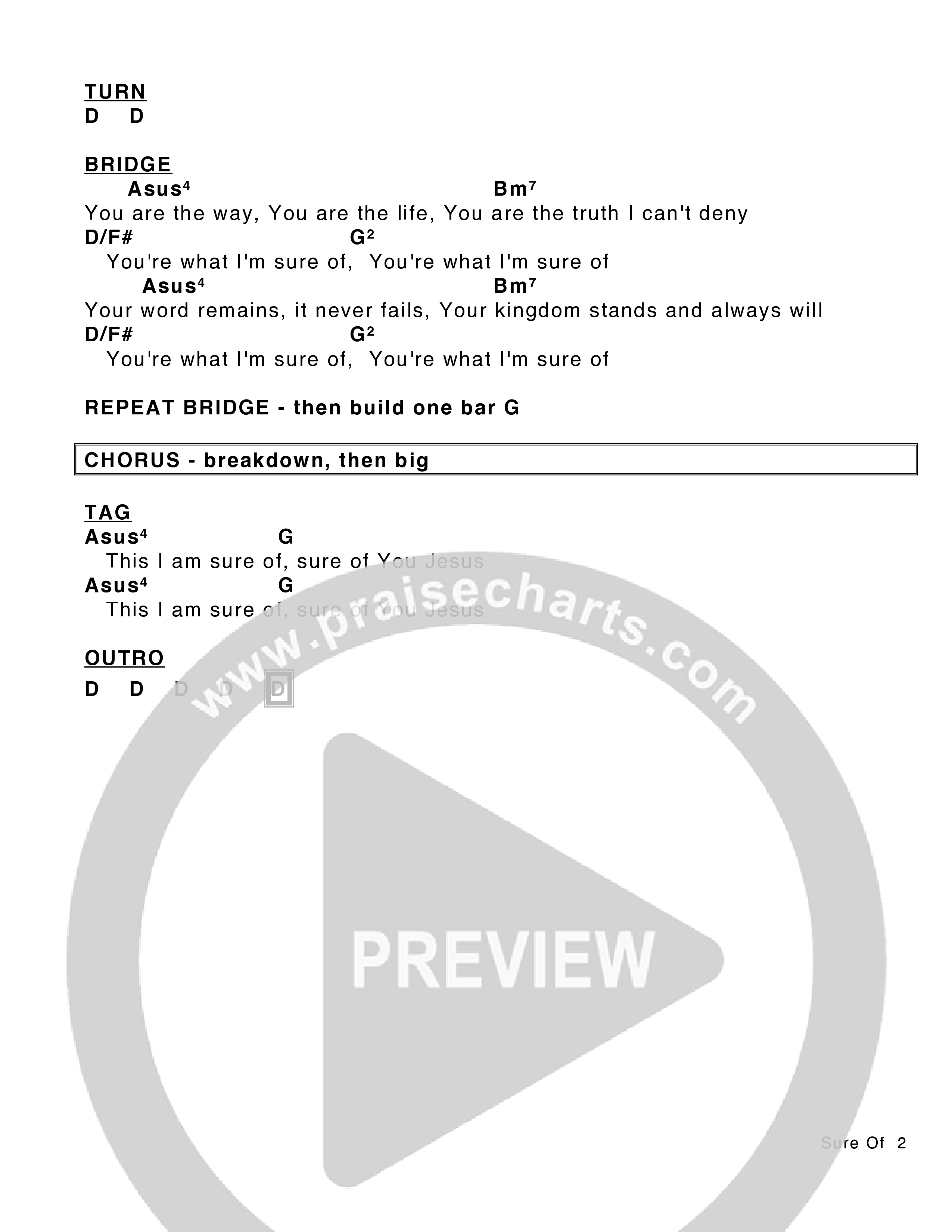 Sure Of Chord Chart (Victory House Worship)
