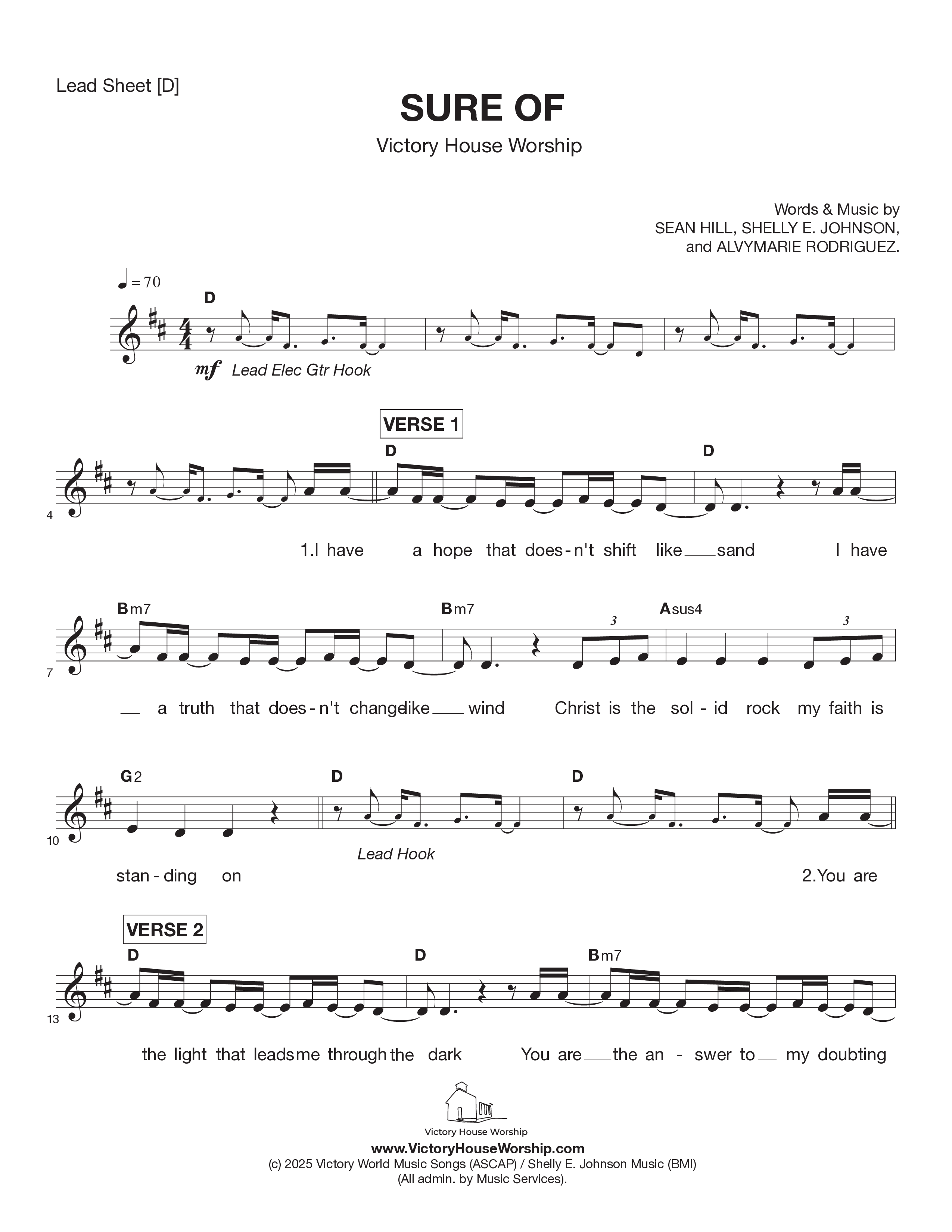 Sure Of Lead Sheet Melody (Victory House Worship)