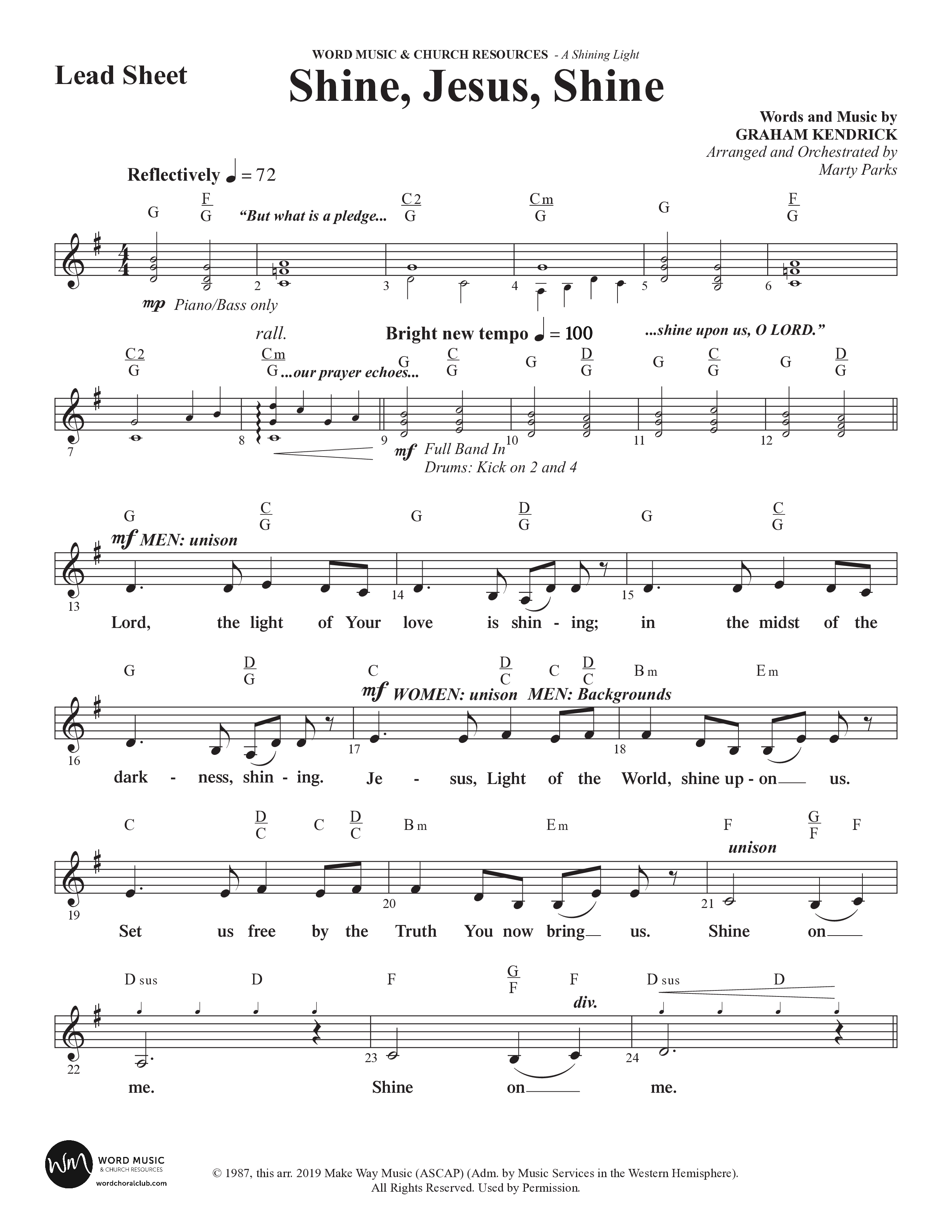 A Shining Light (7 Song Choral Collection) Song 4 (Lead & Chords) (Arr. Marty Parks)