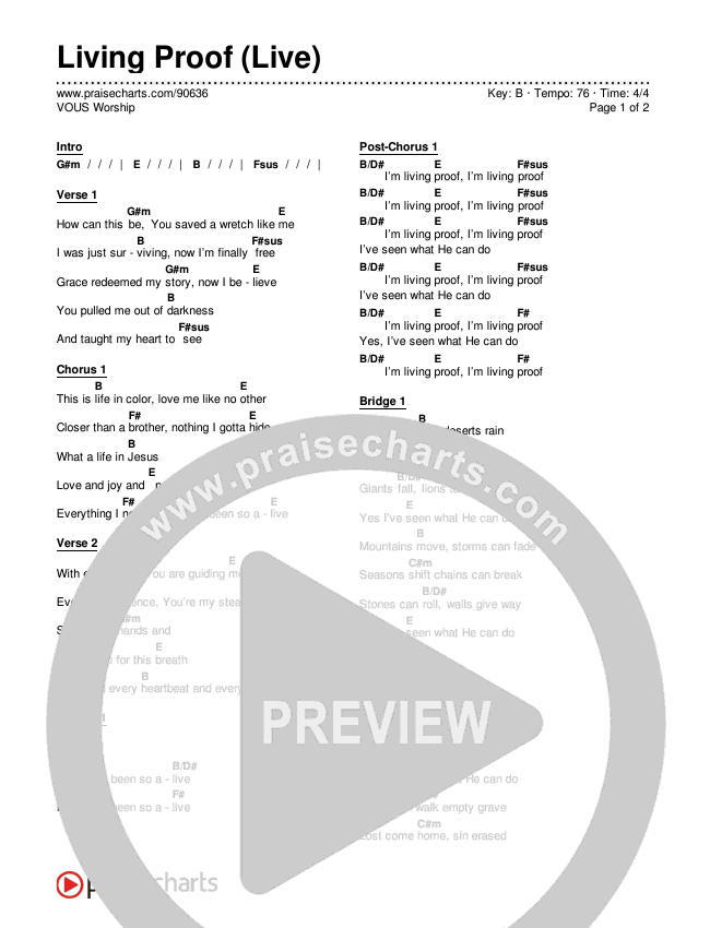 Living Proof (Live) Chords & Lyrics (VOUS Worship)