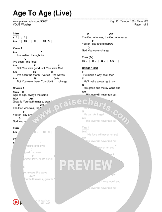Age To Age (Live) Chords & Lyrics (VOUS Worship)
