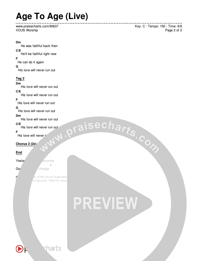Age To Age (Live) Chords & Lyrics (VOUS Worship)